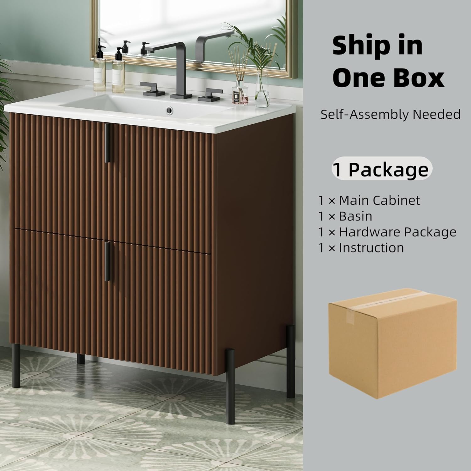Christopher Knight Home Evera 30" Bathroom Vanity with Sink, Modern Freestanding Bathroom Sink Cabinet with Drawer, Undermount Vanity Sink Cabinet, Bathroom Storage Cabinet with Sink Combo, Dark Brown