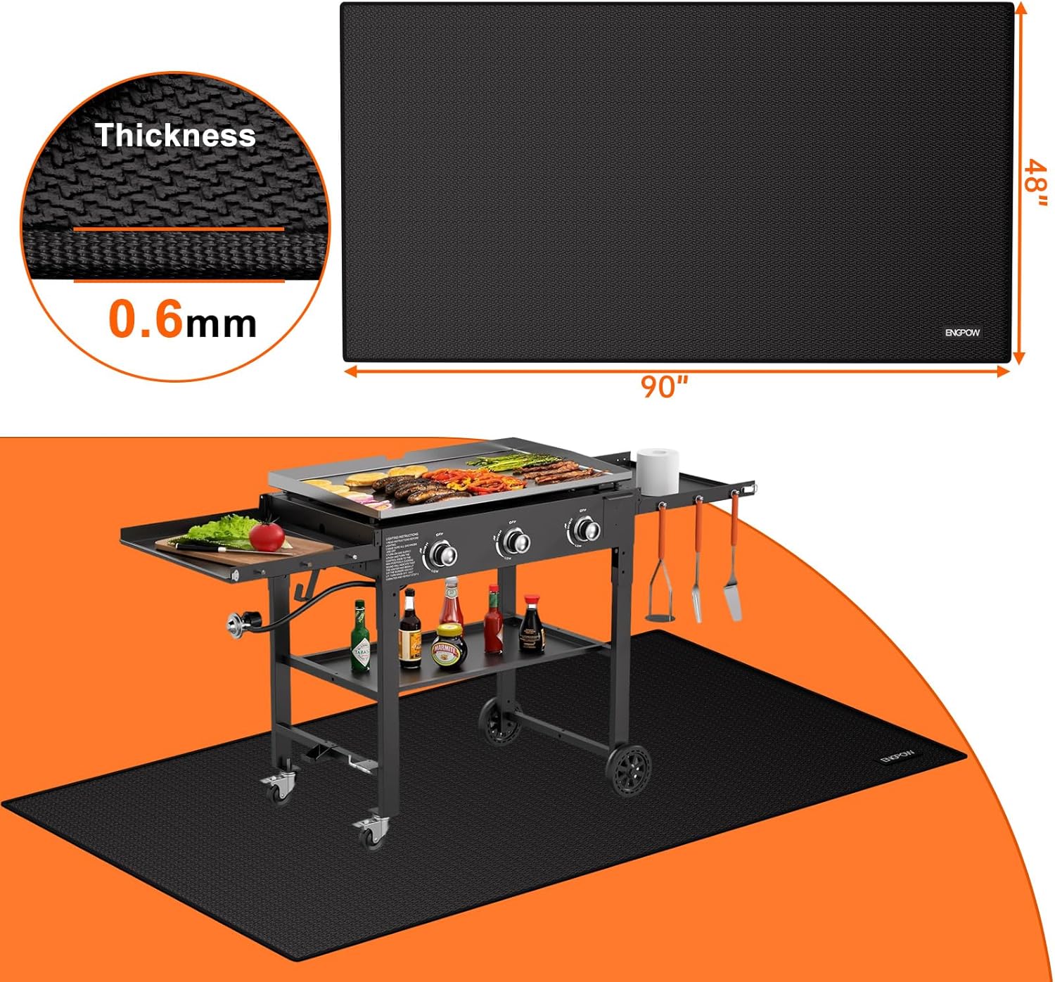 ENGPOW Large 90 x 48 inches Under Grill Mat for Outdoor Grill, Double-Sided Fireproof Indoor Fireplace Mat Fire Pit Mat, Oil-Proof Waterproof BBQ Mat for Deck Patio Lawn,Reusable and Easy to Clean