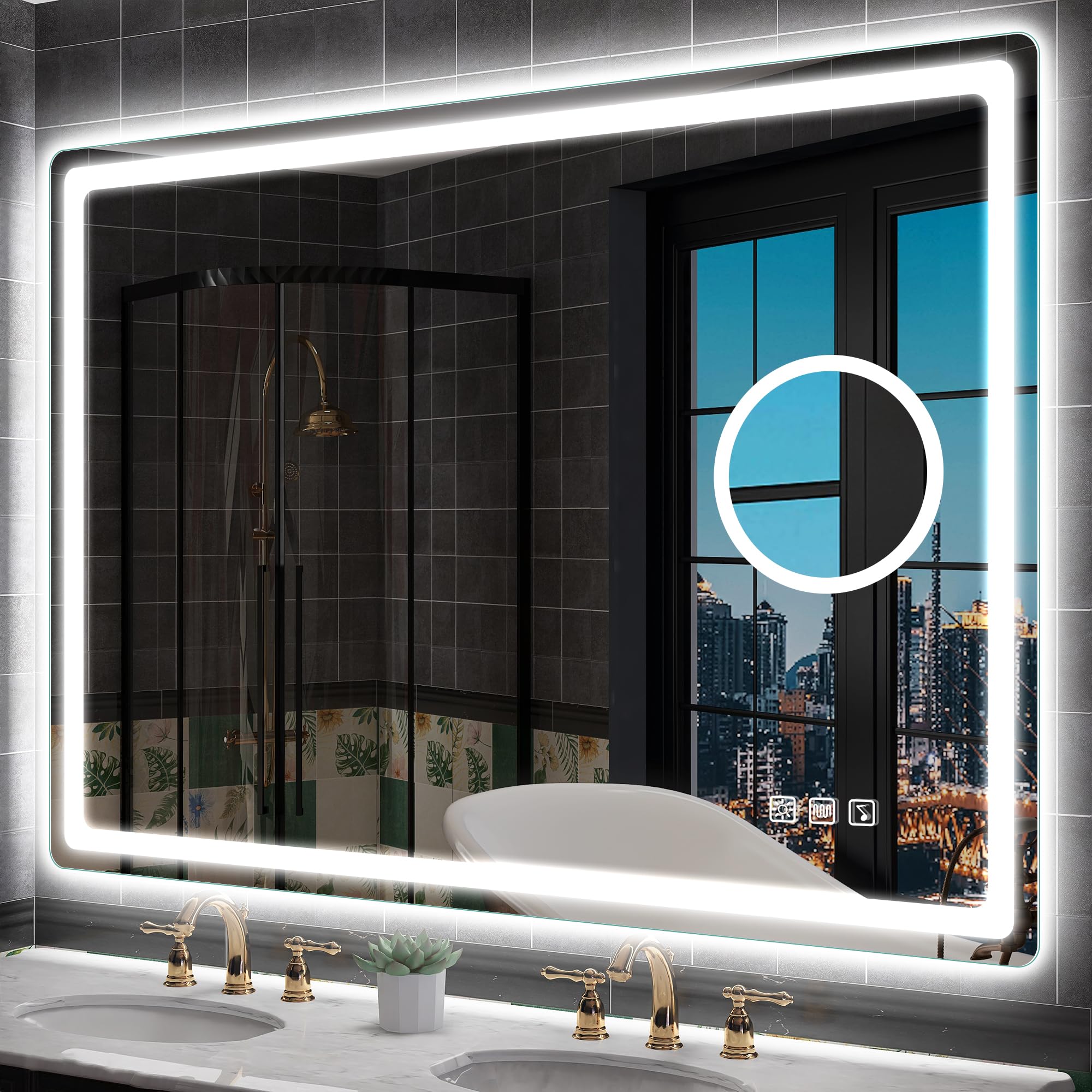 S'bagno Bluetooth Espejo Baño con Luz 100x70cm, IP44 Espejo Baño LED con Lupa 5X y Antivaho, 3000K-6500K, Regulable, Memoria, Cristal Templado HD, Espejo de Baño con Luz Led Horizontal/Vertical
