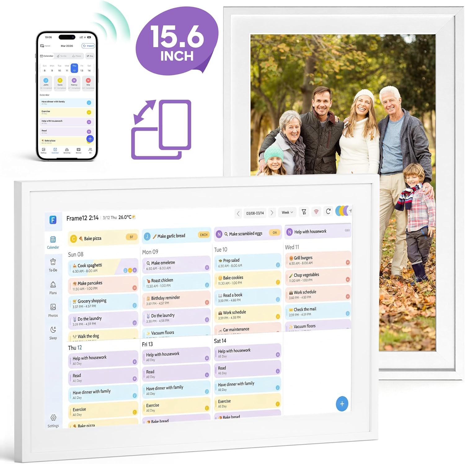 Fenbeli 15.6 Inch Digital Calendar Wall Touch Screen, Smart Electronic Wall Calendar & Family Planner with Chore Chart, Meal Planner, Habit Tracker, Wi-Fi Schedule Display, Wall & Desk Mount