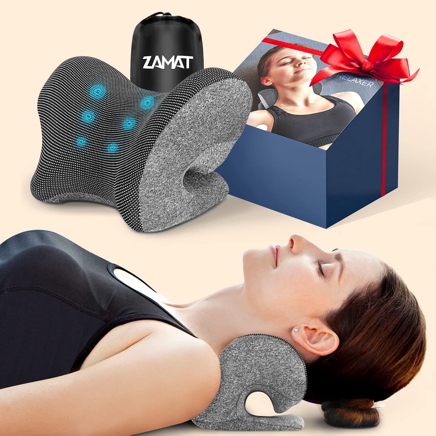 ZAMAT Neck and Shoulder Relaxer w Magnetic Therapy Pillowcase Neck Stretcher Chiropractic Pillows for Pain Relief Cervical Traction