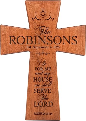 LifeSong Milestones As for Me and My House - Cruz de pared de madera de cerezo, regalo personalizado para inauguración de la casa