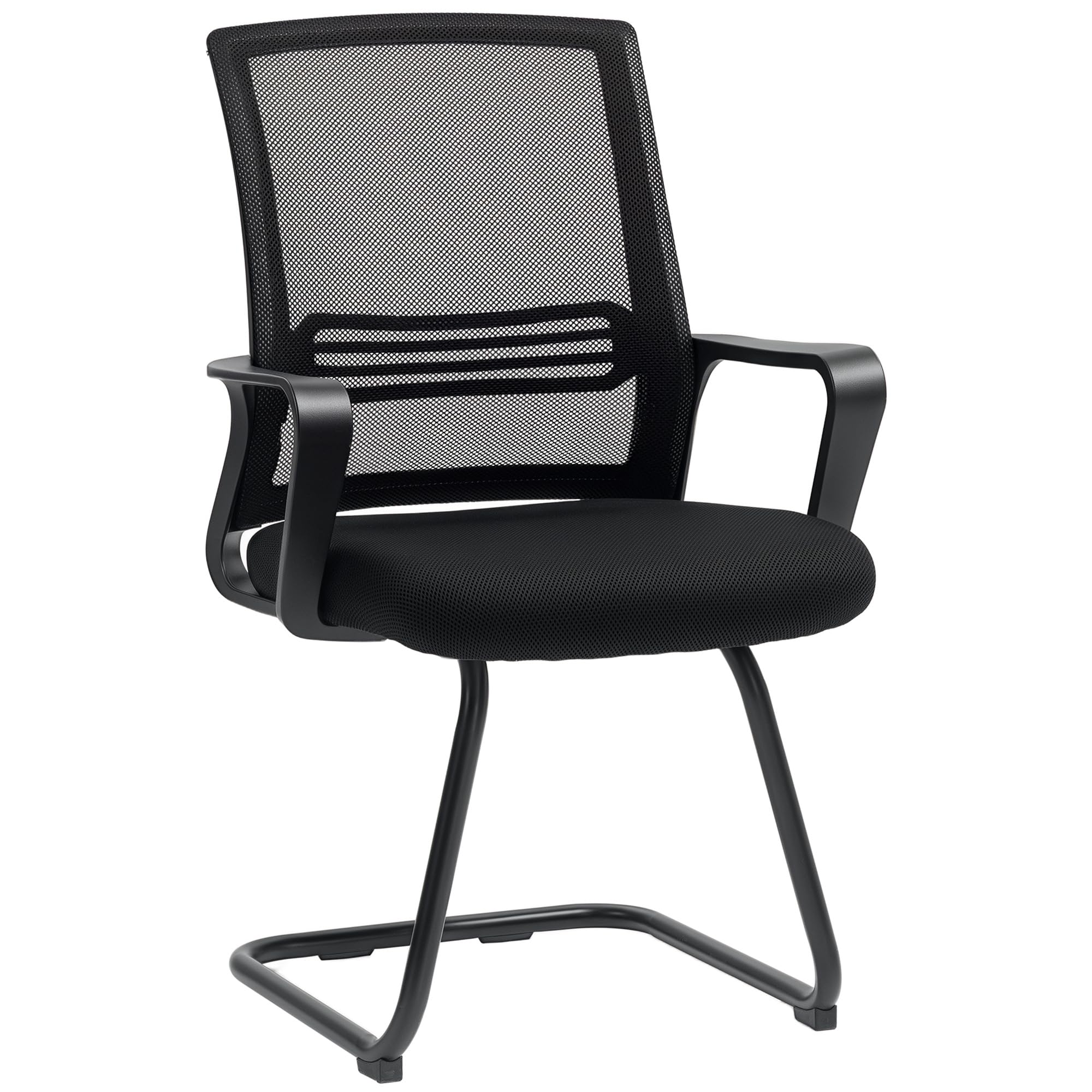 HOMCOM Sedia da ufficio a rete Sedia da ufficio senza rotelle, sedia ergonomica per riunioni con base a slitta, per sale conferenze, camere da letto, aree d'attesa, aree di ricevimento, nera
