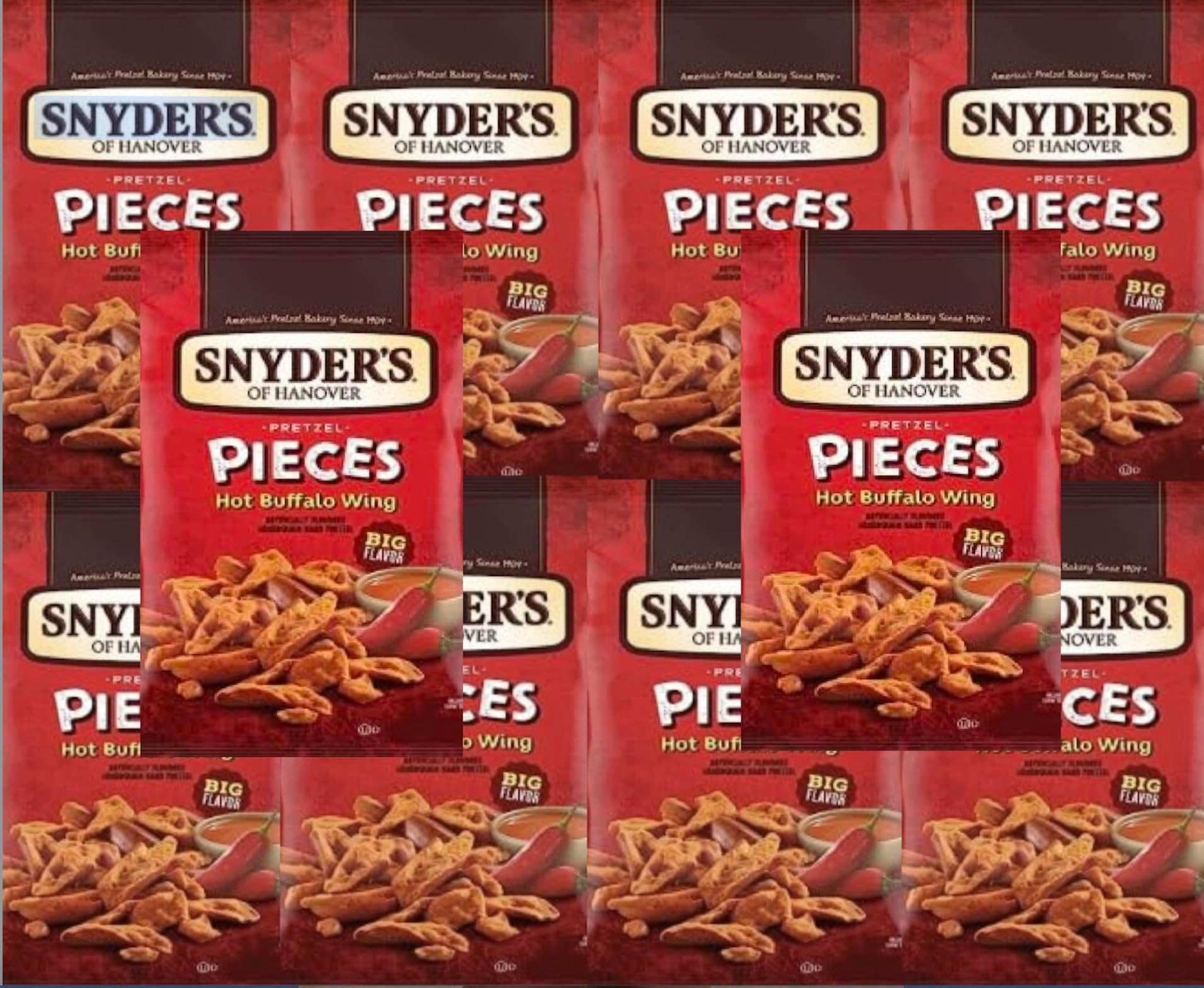 Snyder's Hot Buffalo Wing Pretzels, 2.25 Ounce Bags, 10 Pack Set