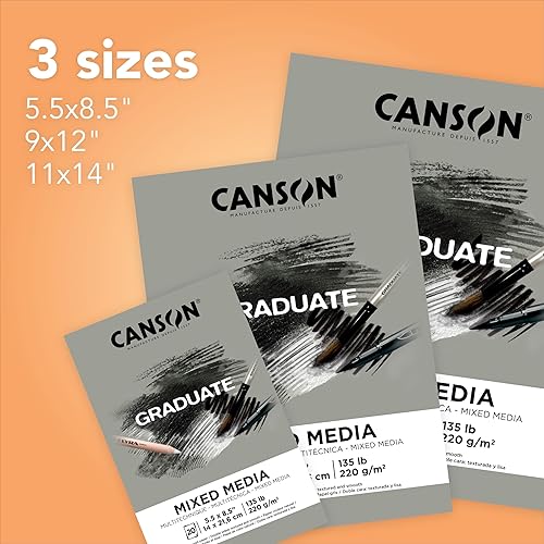 Miniatura 4 de Canson Graduate - Bloc de medios mixtos en tono gris, plegable, 11 x 14 pulgadas, 20 hojas  Papel de artista para adultos y estudiantes, acuarelas,