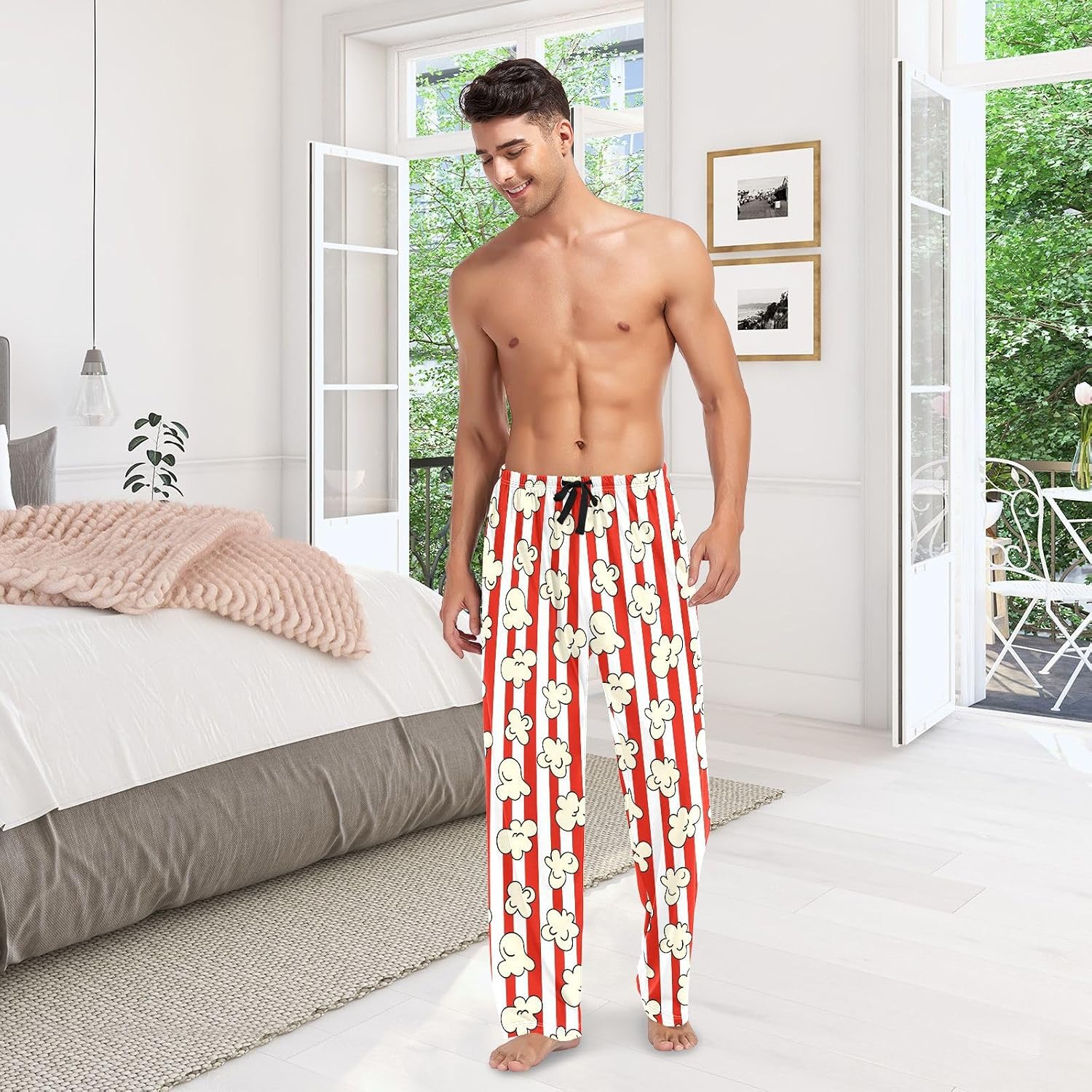 Pajamas Pants for Men Acoustic Guitar Music Notes Men's Pajama Bottoms 100% Cotton PJ Pants for Mens S-XXL