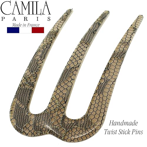 Miniatura 8 de Camila Paris CP3167 - Pinzas de clip para palillo francés, color mostaza, ondulado, 3 puntas, tenedor de pelo para niñas, soporte para moño,