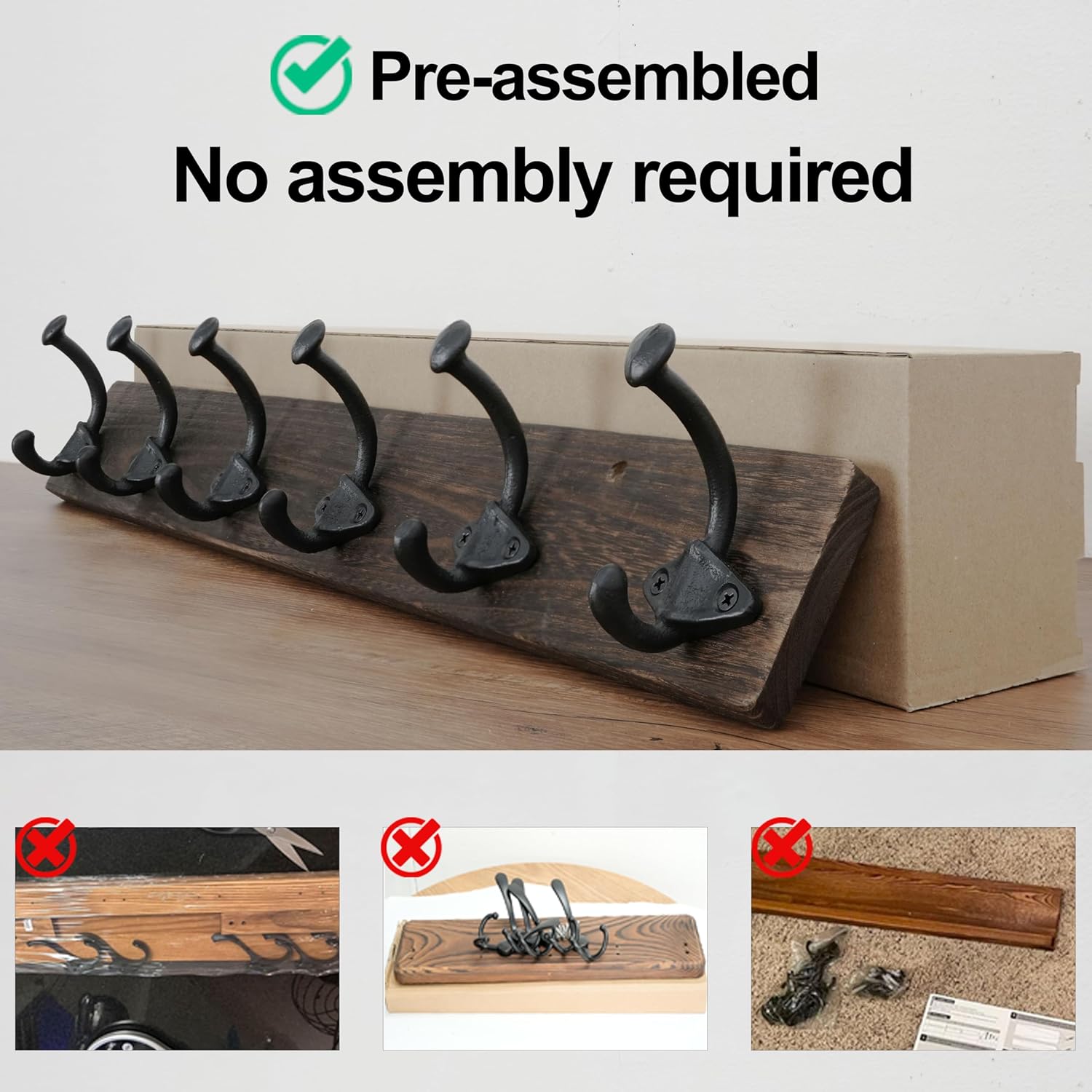 WEBI Rustic Coat Rack Wall Mount,24" Long 6 Cast Iron Coat Hooks Wall Mounted,Heavy Duty Farmhouse Wood Coat Hanger Wall Antique Vintage Hooks for Hanging Jacket,Clothes,Backpack,Weathered Brown