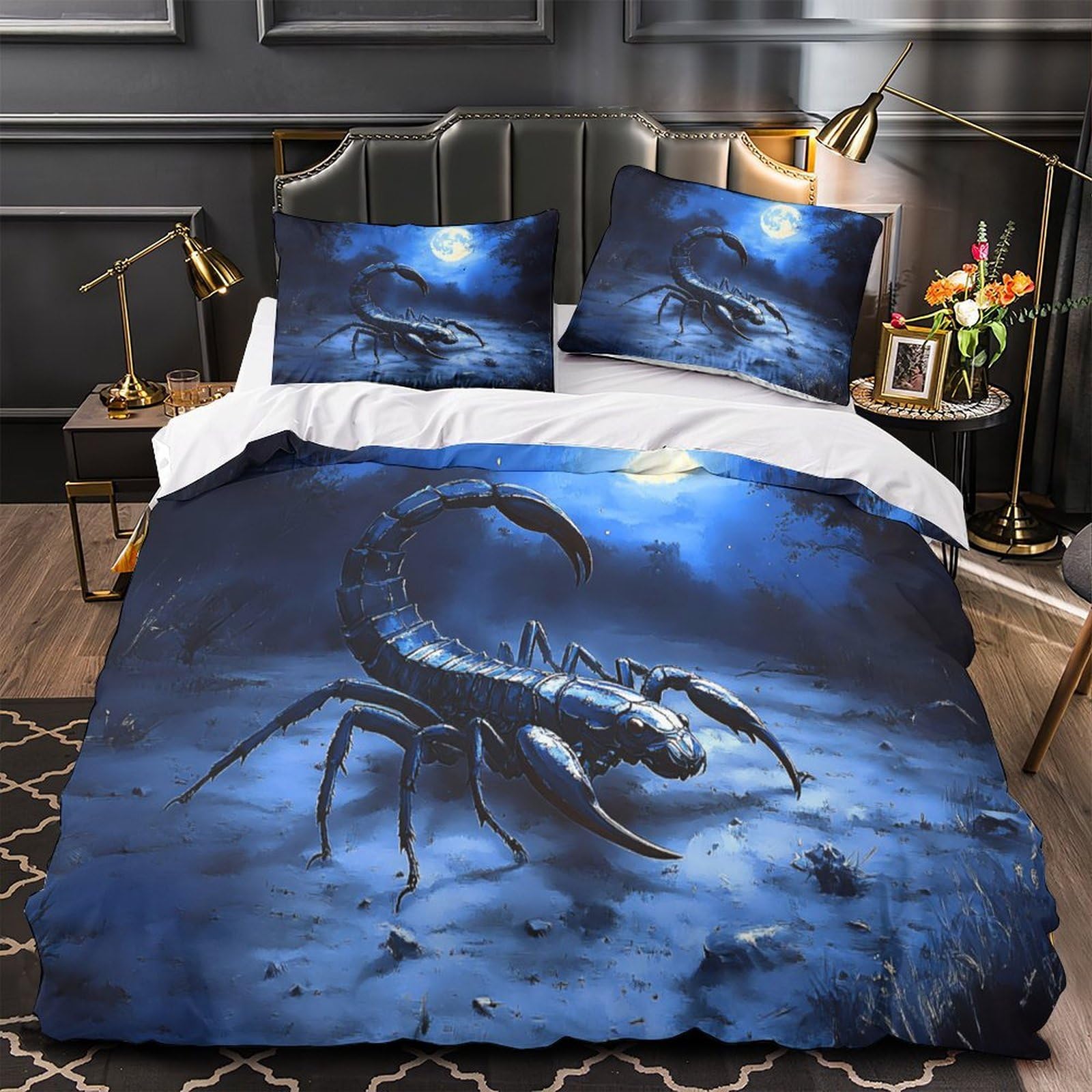 Housse de Couette Chat de Nuit Parure de Lit King Size Douce et Hypoallergique 220x240cm