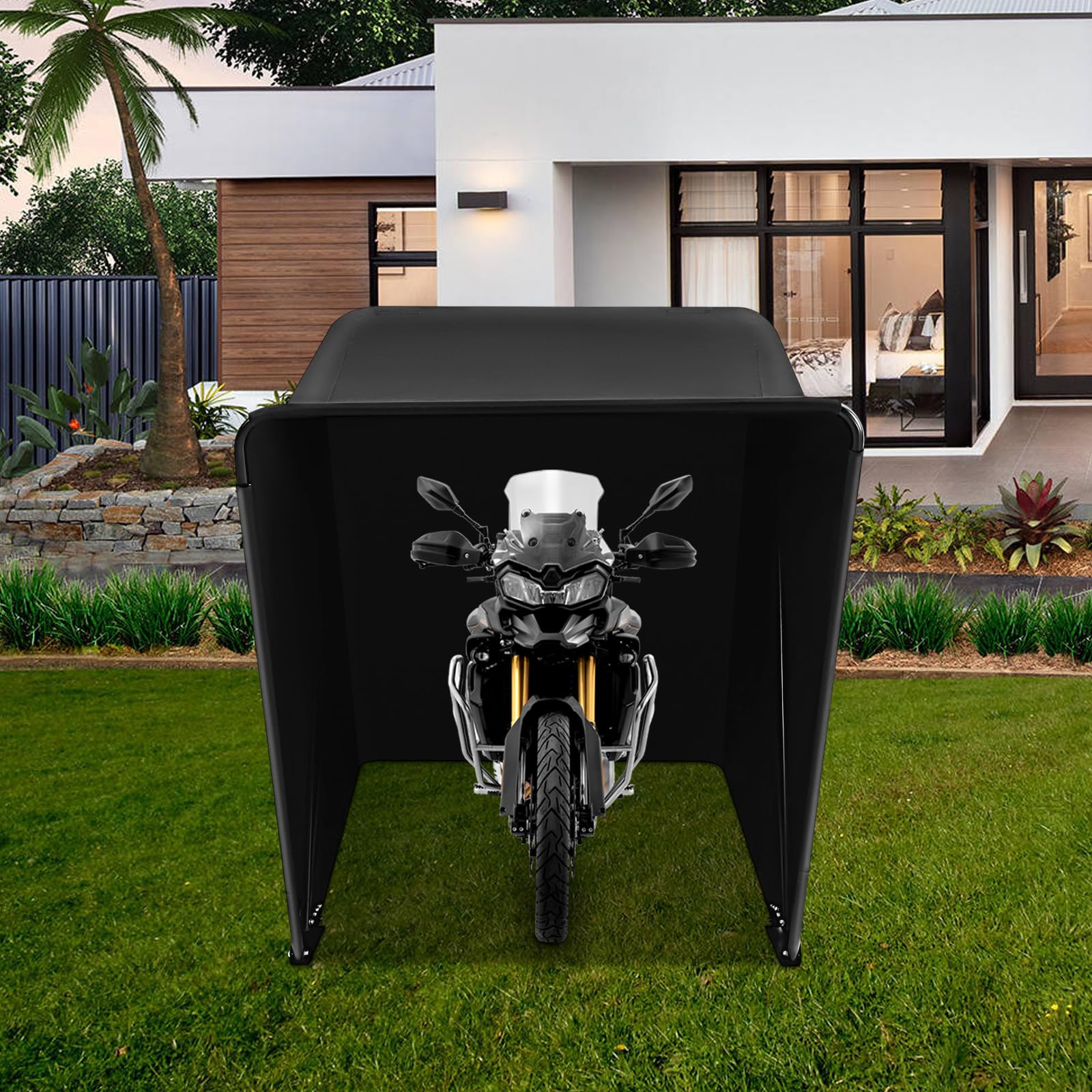 Tienda de campaña para moto, garaje, 270 x 105 x 155 cm, resistente al agua | Marco de acero resistente y tela Oxford, color negro, plegable, para motocicletas, scooters y bicicletas, montaje rápido