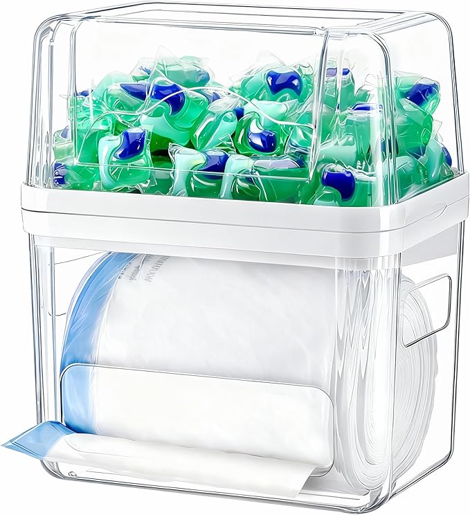 Trash Bag and Dishwasher Pod Organizer, 3 in 1 Dish Pod and Trash Bag Holder Large Garbage Bag Dispenser, Laundry Detergent Pods & Tabs Container Kitchen Under Sink Organizer