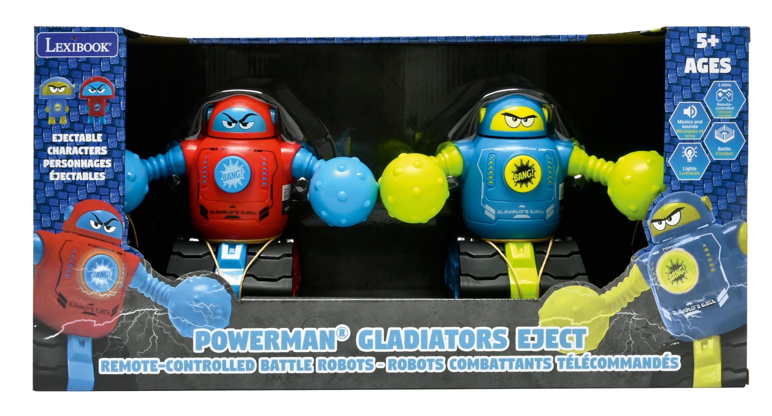 Lexibook, Powerman Robots Gladiadores Eject, ROBDUO2 | Robots batalla RC, modo duelo, luz y sonido, azul/rojo