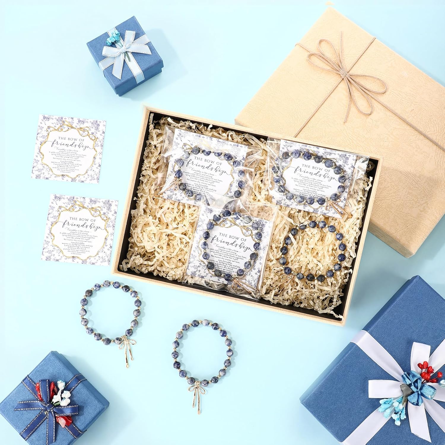 Friendship Bracelets Gifts for Friends Bulk Friendship Natural Stone Bracelet with Bow Charm Gift Cards Party Favors for Friend Bestie Women Men - Image 4