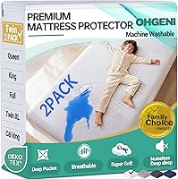 Vista 31 de OhGeni Protector de colchón impermeable, sábana bajera ajustable de tamaño matrimonial con bolsillo profundo, funda de colchón hipoalergénica