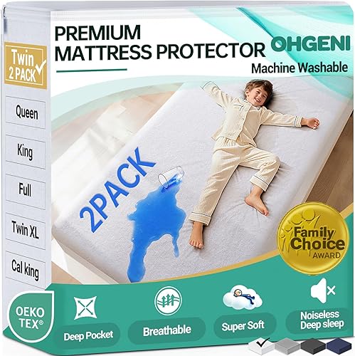 Miniatura 29 de OhGeni Protector de colchón 100% impermeable, tamaño King gris, sábana ajustada con bolsillos profundos, 6"-18", material suave transpirable y sin