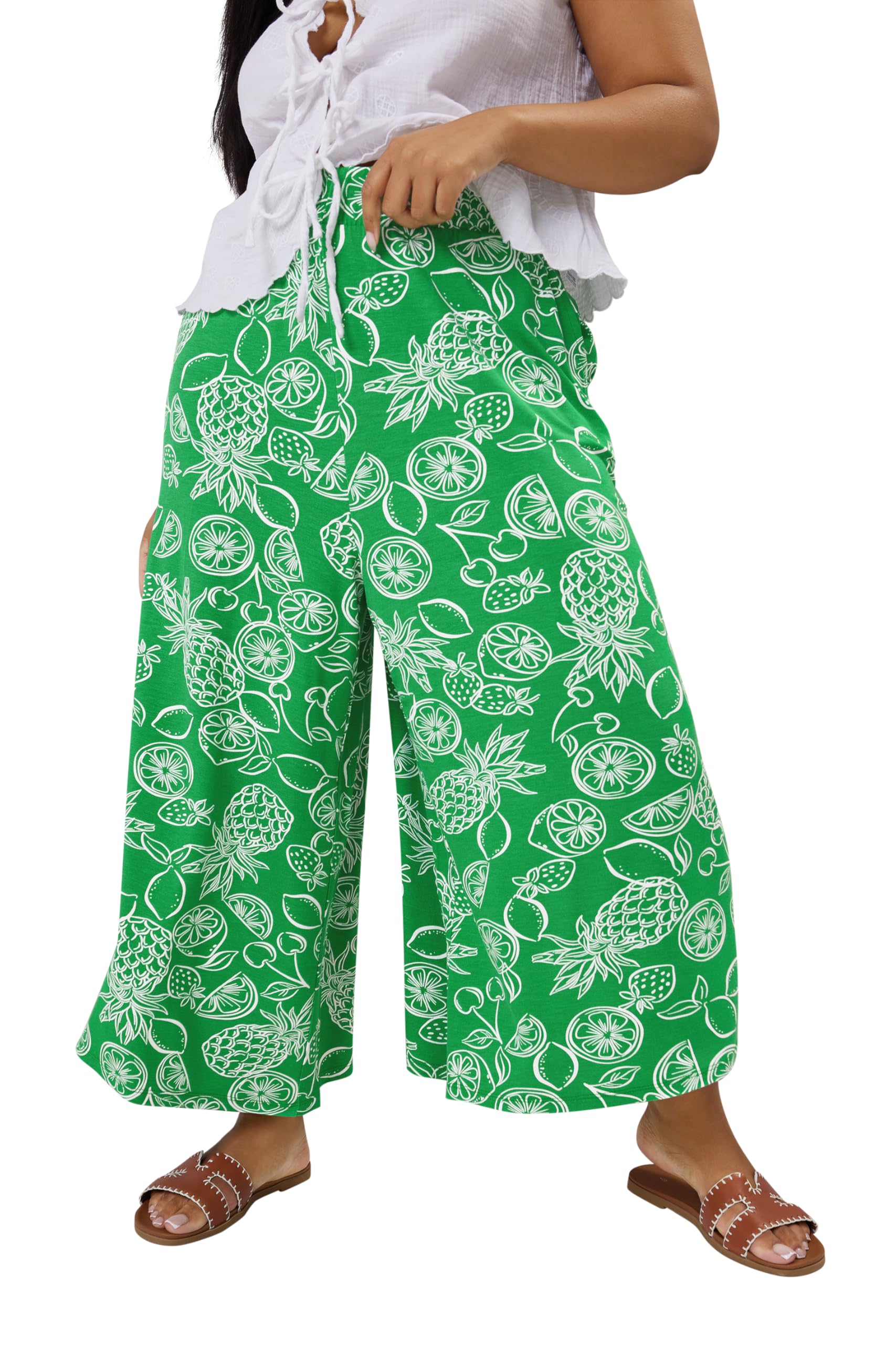 Yours Women's Green Curve Floral Crinkle Midaxi Culottes - Plus Size Curve
