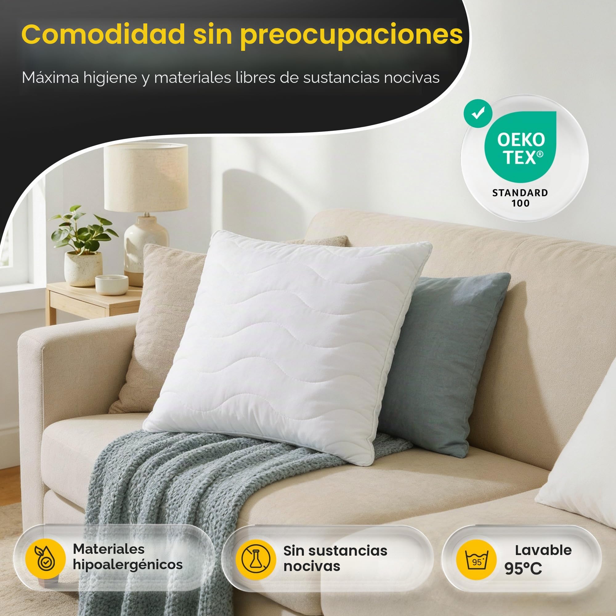 LILENO HOME Juego de 6 rellenos de cojines de 45 x 45 cm, cojín interior acolchado de 45 x 45 cm, para alérgicos, funda de microfibra como cojín de sofá, decoración y cojín de sillón, lavable a 40 °C