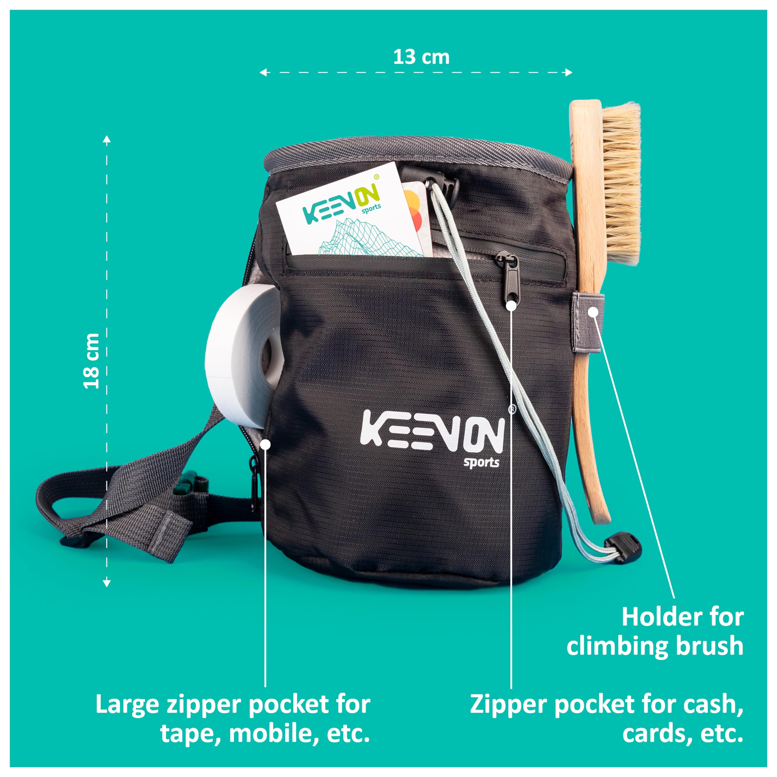 KEENON SPORTS Boulder & Accessoires d'escalade – Sac à magnésie, boule de magnésie et brosse à boulder en bois en kit ou à l'unité – Sac en magnésie pour un maintien sûr
