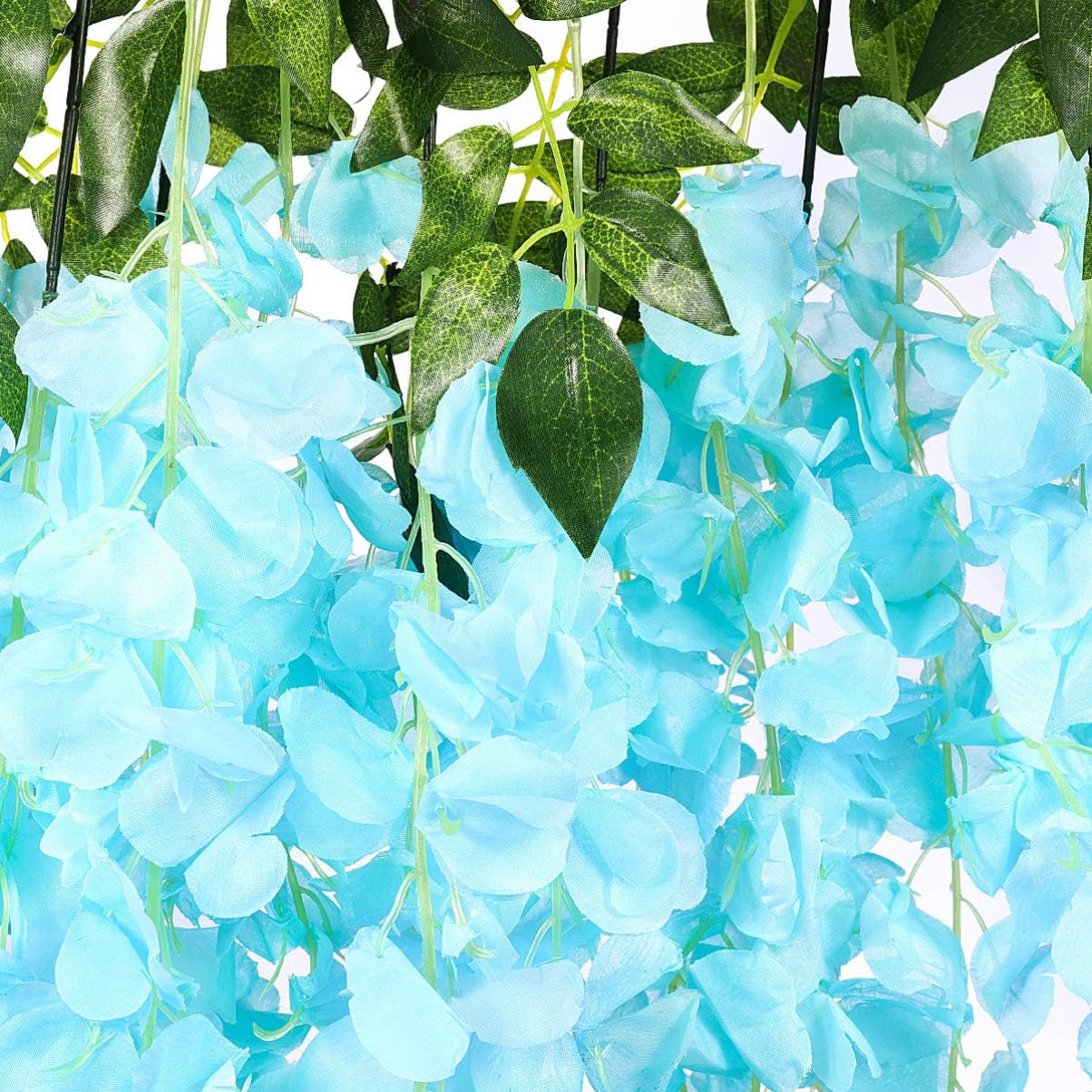 VOSAREA 12pcs Wisteria Hanging Flowers Fake Wisteria Hanging Garland Artificial Flowers Vine for Wedding Garden Wall Decoration (Blue)