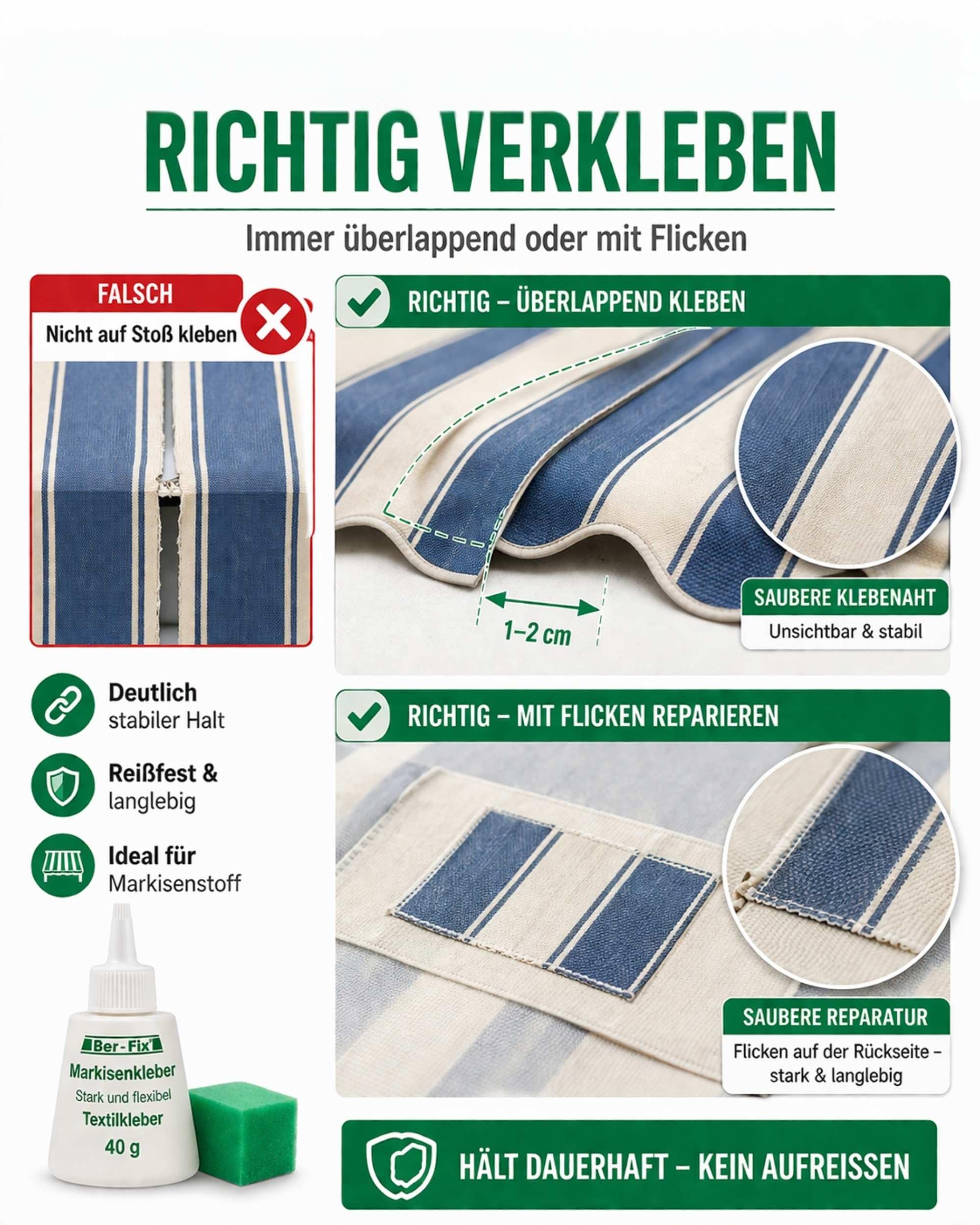 Ber-Fix® Textilkleber 500g XXL-Vorratsflasche – Wasserfester Stoffkleber extra stark – Transparenter Kleber für Stoffe, Baumwolle, Jeans, Filz, Leder & Markisen – Waschmaschinenfest