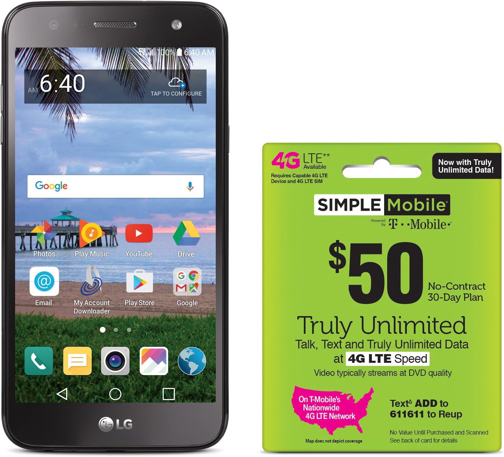 Simple Mobile LG Fiesta 4G LTE Prepaid Smartphone with Free $50 Unlimited Bundle