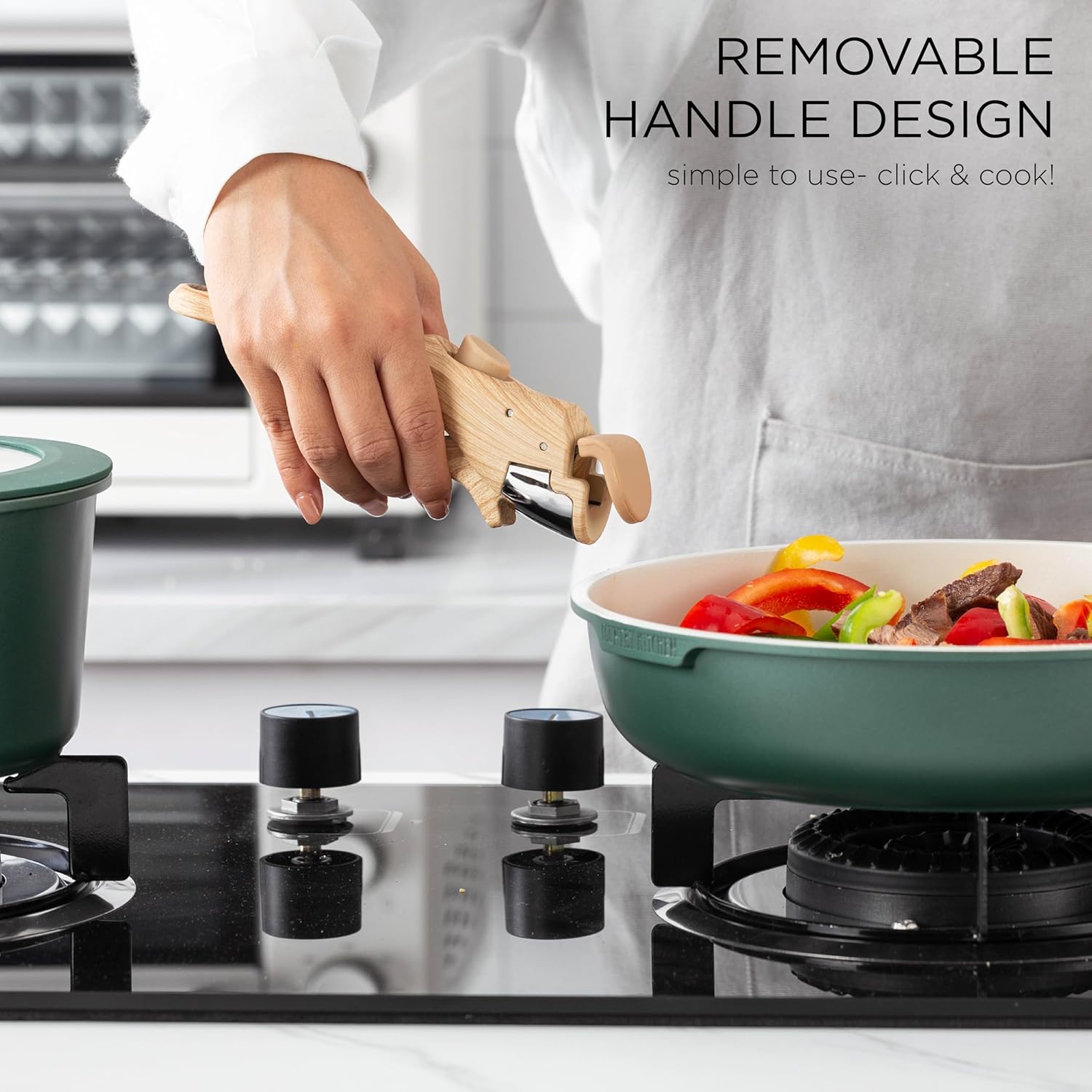 Country Kitchen Pots & Baking Pans Bundle - Removable Handle Pot Set with Glass Lids and Various Bakeware Pans Including Muffin Pans, Cookie Sheets, Crisper and Loaf Pans