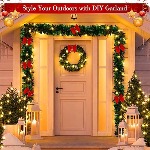 Miniatura 2 de Guirnalda de Navidad de 72 pies, guirnalda de Icnice con 36 lazos de terciopelo rojo de Navidad y 24 bolas de decoración, guirnalda de pino