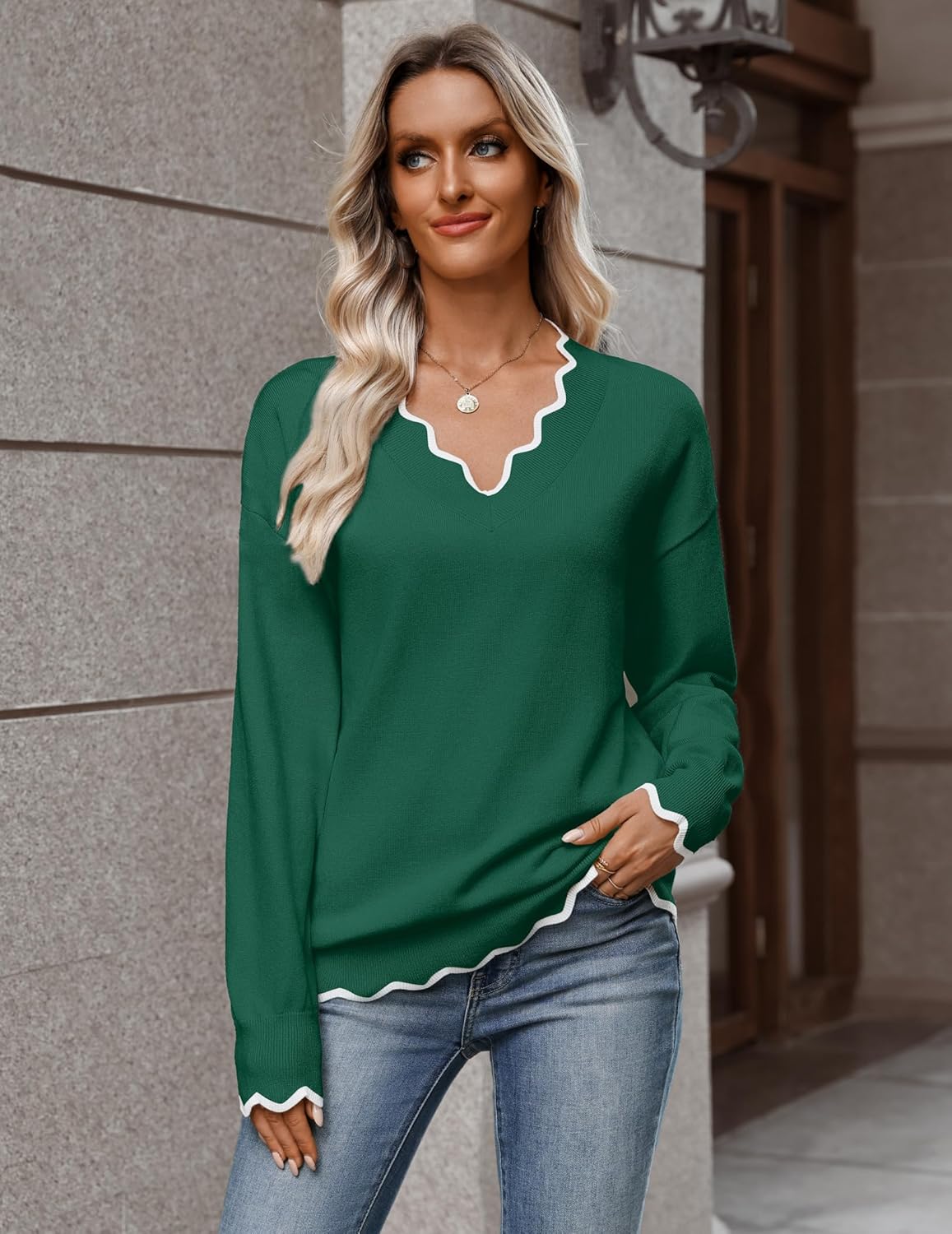 Zeagoo Women's 2026 Fall V Neck Sweater Casual Long Sleeve Lightweight Ribbed Knit Pullover Sweaters Dressy Casual Tops - Image 5
