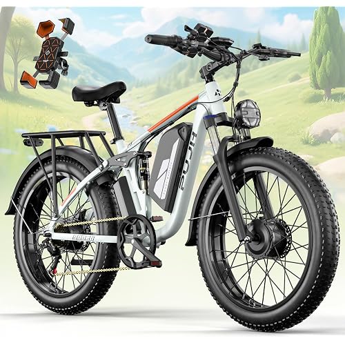 6000W Dual Motor Ebike for Adults, 60V 20Ah Fast Electric Bike 45mph,Up to 110 Miles,24" Fat Tire Full Suspension Electric Bike for Snow Off-Road Commuter Mountain E-Bike for Men Women