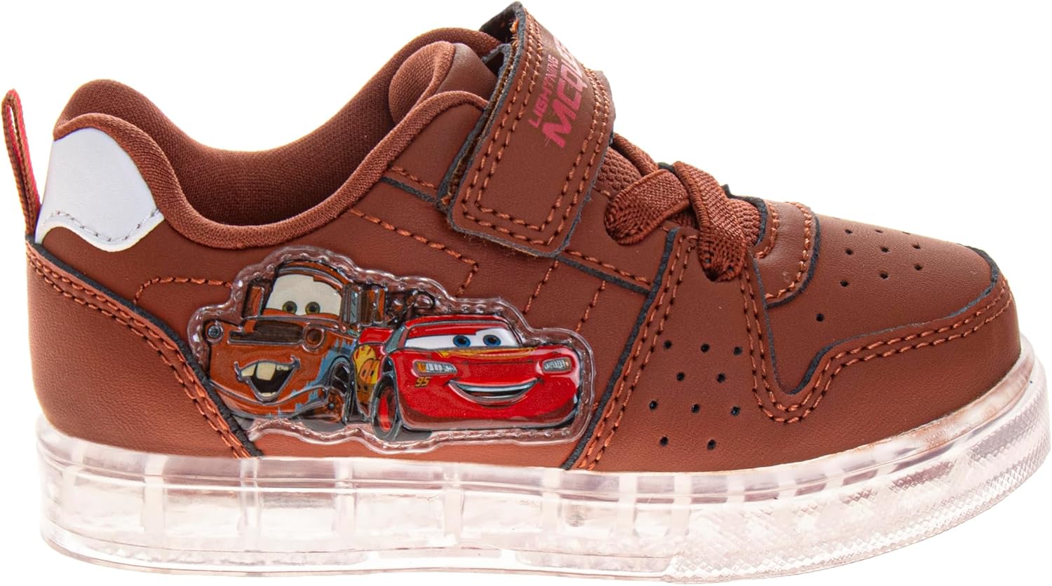 Disney Pixar Cars Sneakers Lightning McQueen Tow Mater Shoe LED Light Up Laceless Breathable Athletic Shoes Mater Rust Brown- Size 5-10 Toddler 11-12 Little Kid