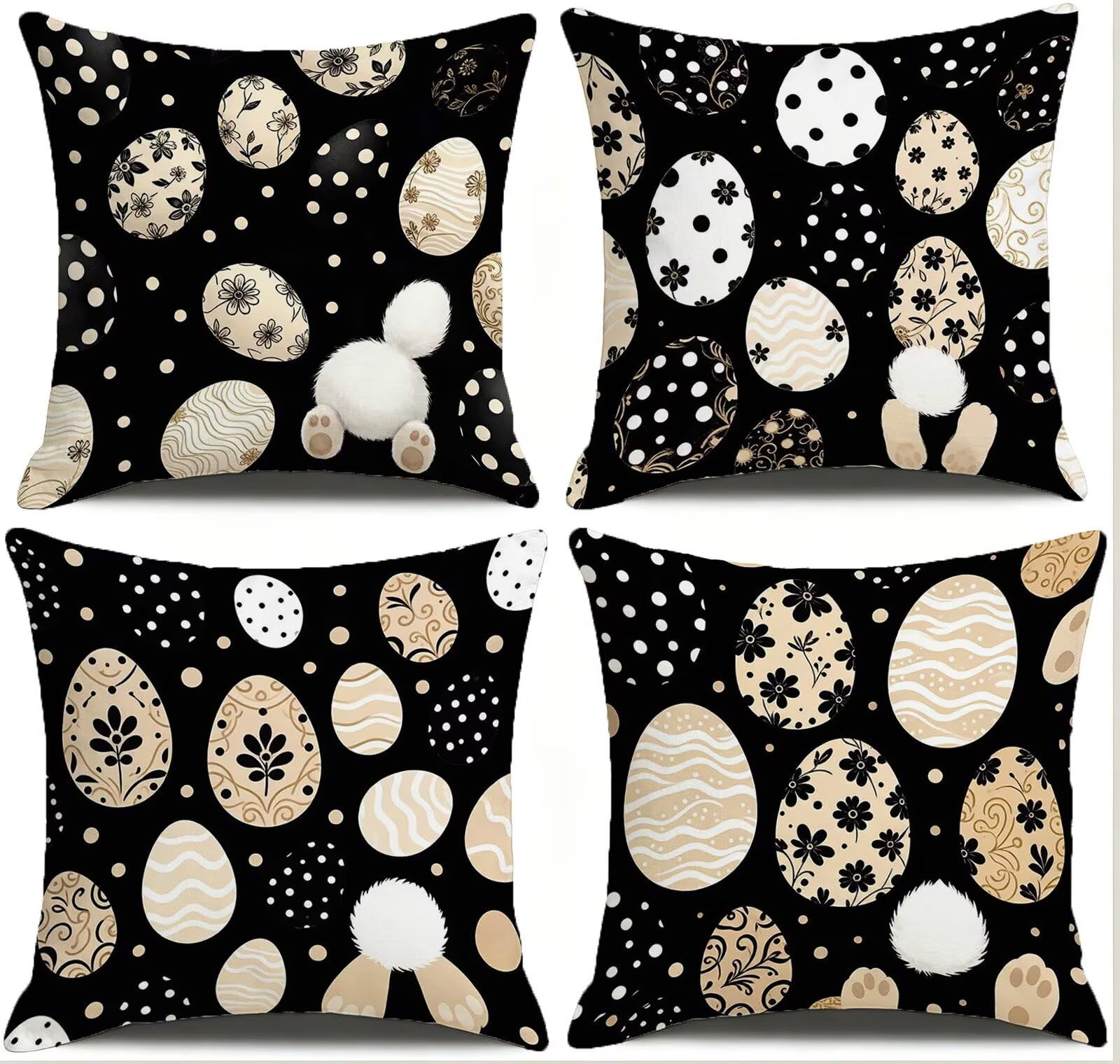 Nero Federe Cuscini Divano 40x40cm, Cuscini da Esterno Set de 4, Cod-125 | Velour Copricuscini Decorativi Letto Arredo, per Letto, Soggiorno, Giardino, Esterno, Casa Decorazione Set di 4 Animale