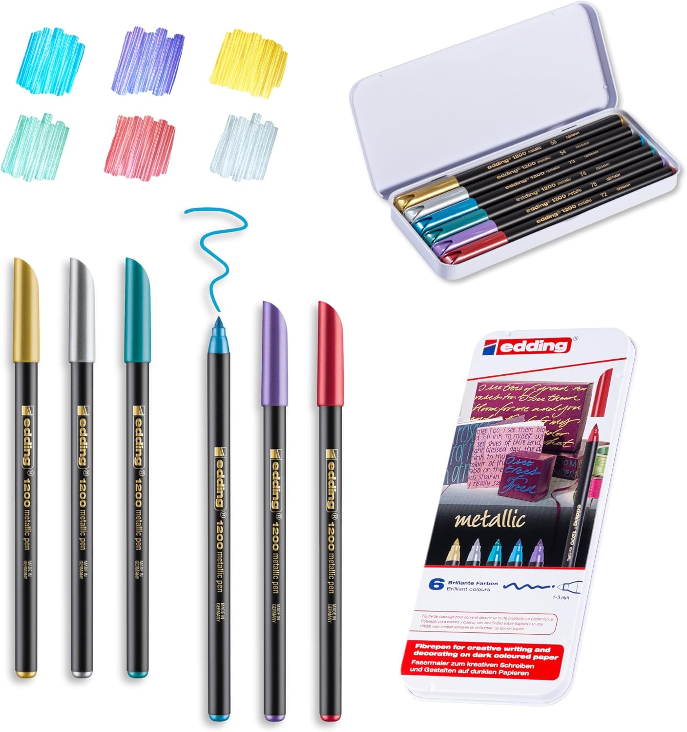 Edding 1200 Metallic Colouring Pen - Purple - 10 Pens - Round Tip 1-3mm - for Writing, Drawing With Shiny Effects - Guestbooks, Greeting Cards