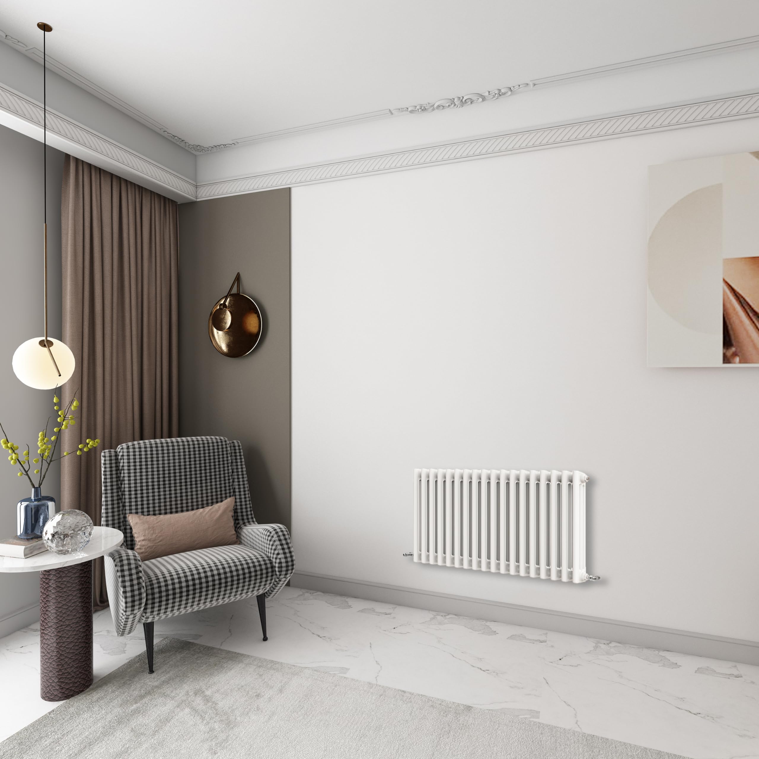 Huibathroom White 600X1010mm Cast Iron Horizontal Triple Column Traditional Central Heating Radiators