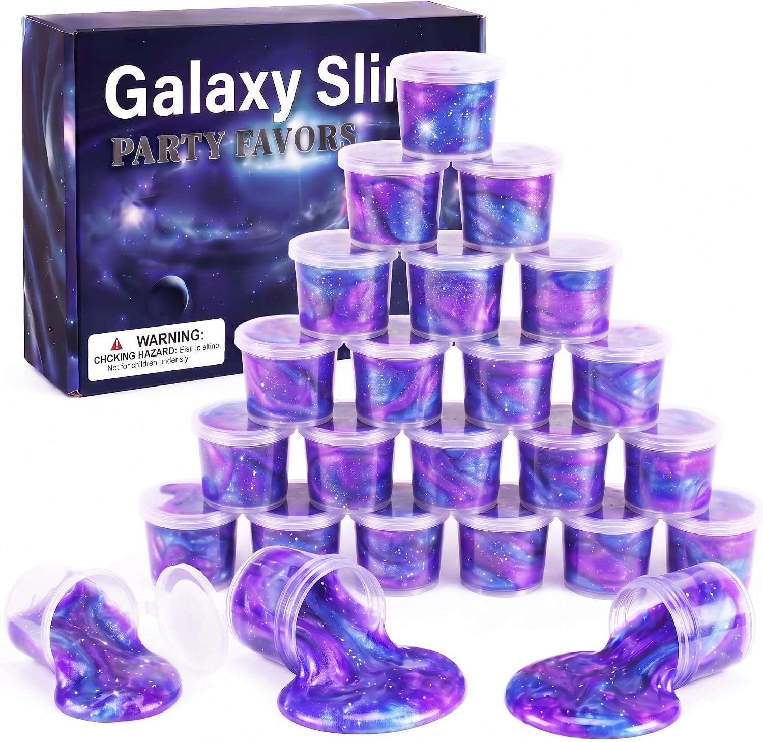 24 Pack Galaxy Slime, Space Themed Party Favors, Non-Sticky Super Soft Putty, Ideal Birthday, for Boys & Girls, Classroom Learning Toys