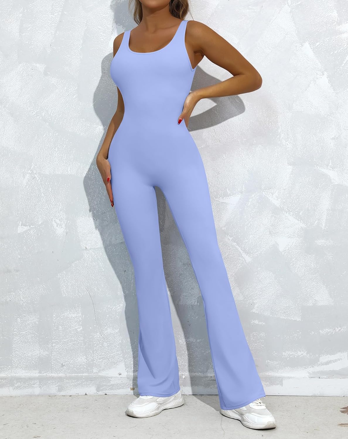 OVESPORT Workout Flare Jumpsuits Women Sexy Scrunch Butt Yoga Romper Backless Gym Bodycon V Back Seamless Unitard Playsuit - Image 3