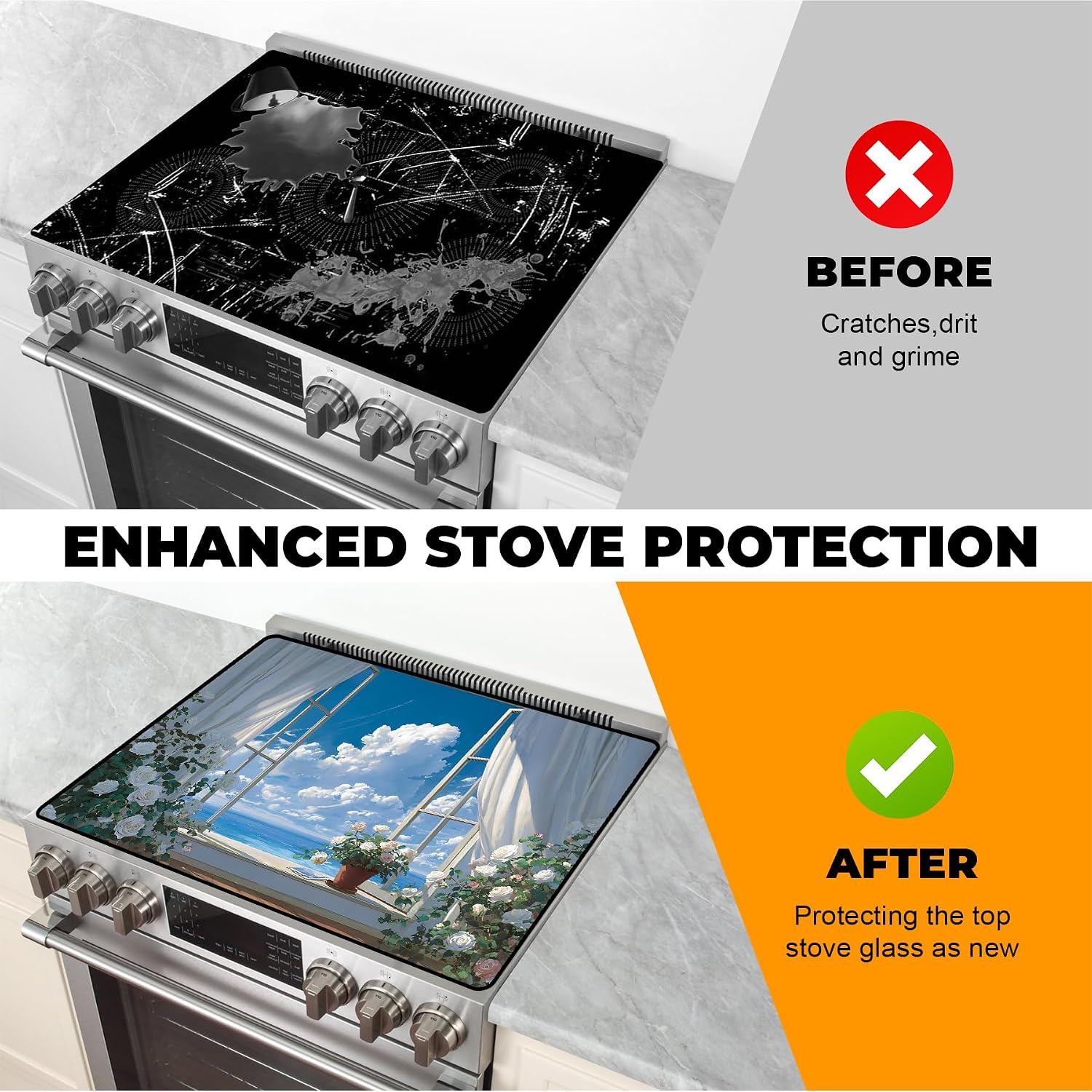 Heat-Resistant Glass Stove Top Cover with Anti-Slip Rubber Coating – 28.5x20.5 Inch Electric Stove Protector, Scratch-Resistant, Expands Counter Space (curtain, 28.5"L x 20.5"W)