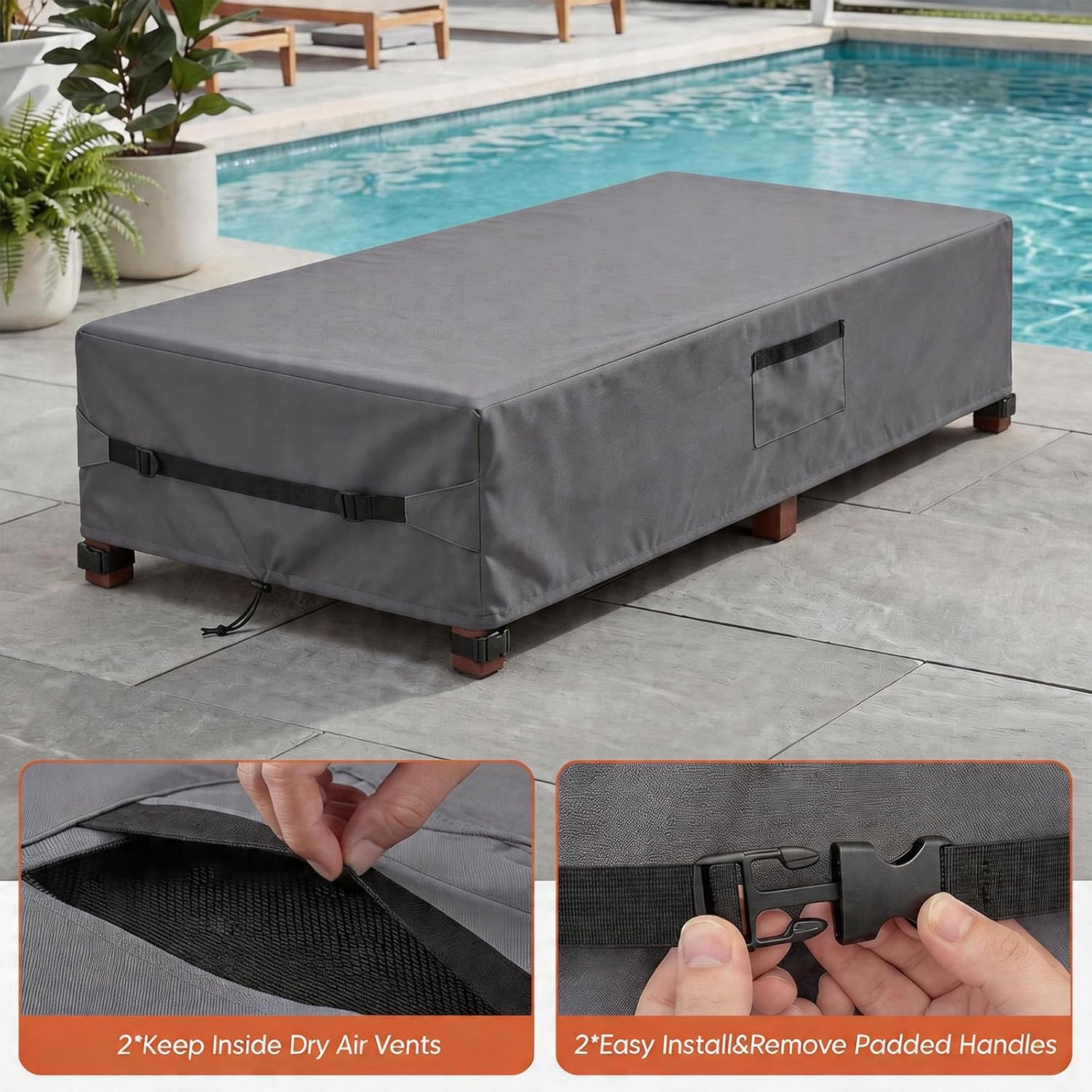 Chaise Lounge Cover 4 Pack,600D Heavy Duty Tear-Resistant Outdoor Lounge Chair Covers Waterproof UV Protection,All-Weather Protection Patio Chaise Lounge Covers,80" L x 28" W x 14" H,Grey