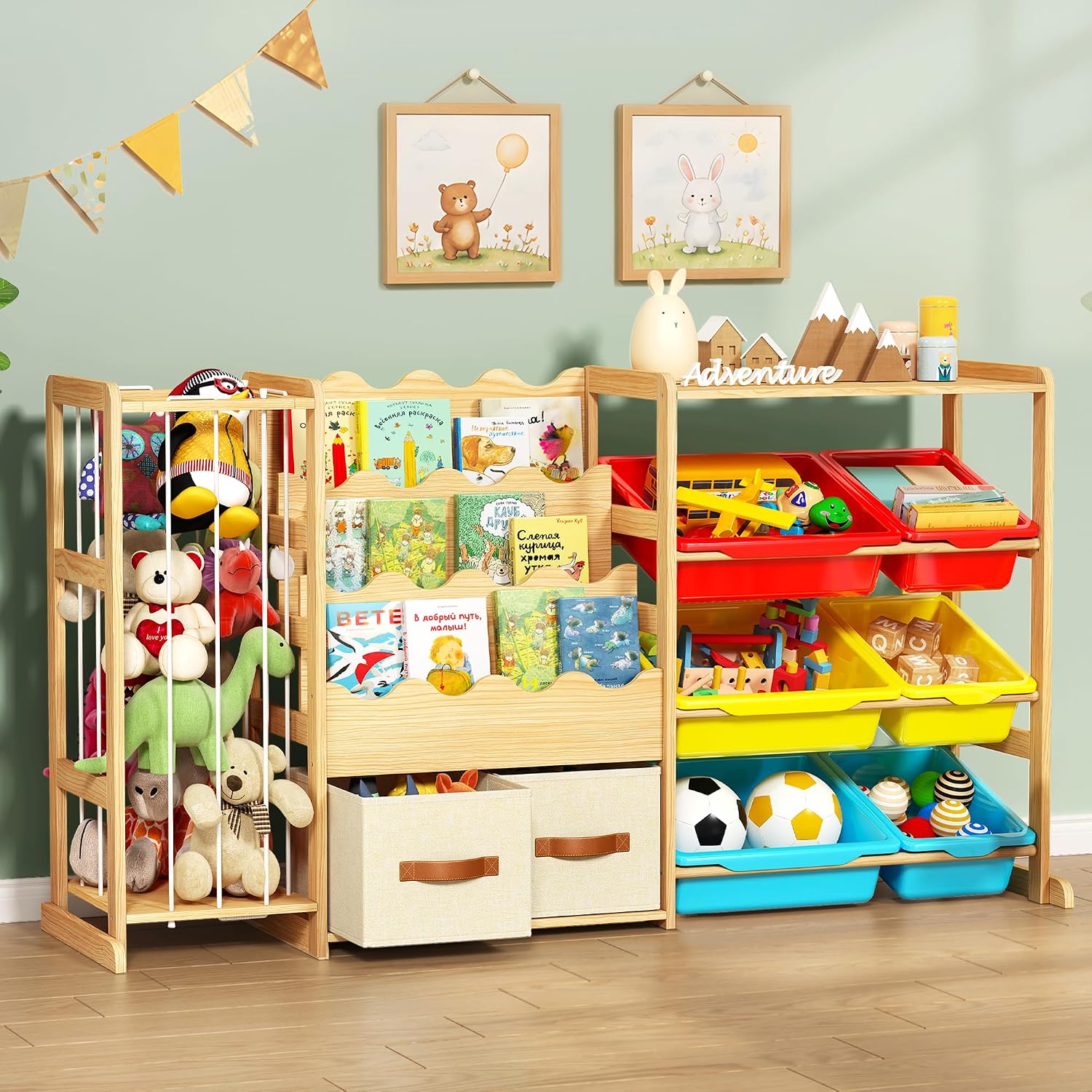 Storage Organizer with Bookshelf and Stuffed Animal Storage