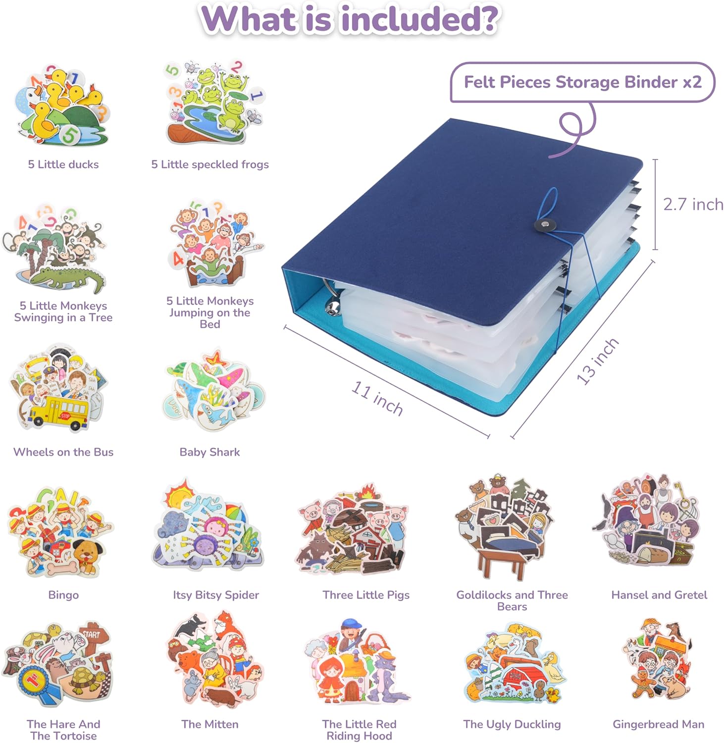 CHEFAN 16 Pack Felt Board Stories Set,Flannel Board Stories with a Felt Storage Binder for Preschool Activities,Included 5 Little Ducks,Wheels On Bus,Three Little Pigs and Little Red Riding Hood