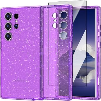 for Samsung Galaxy S23 Ultra case,Glitter Clear Case,Shockproof Bumper Protective Phone Cover,Designed for Samsung S23 Ultra 5G 6.8 inch Purple, for Galaxy S24 Ultra