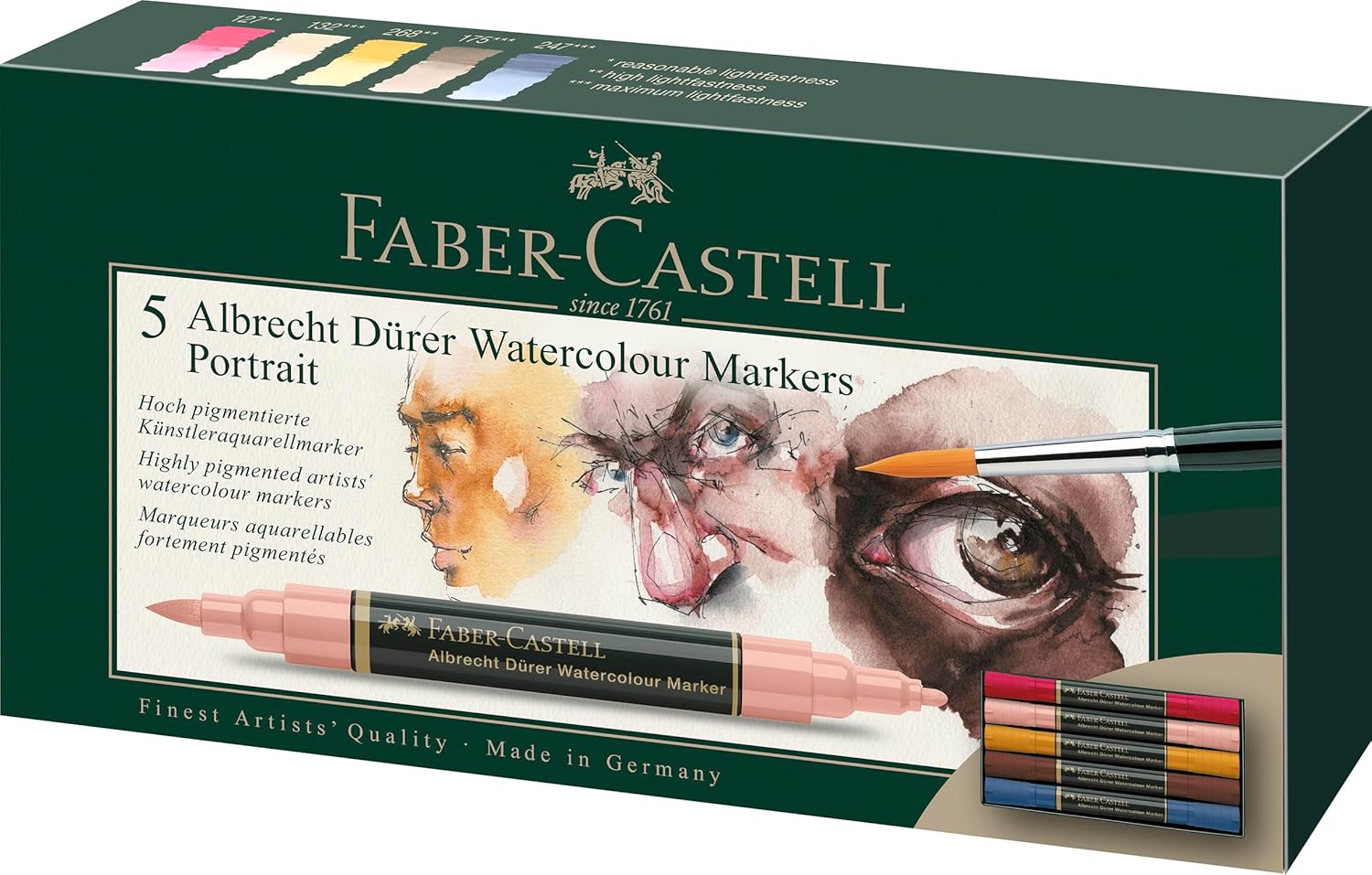 Faber-Castell Albrecht Durer Watercolor Markers- Portrait- Wallet of 5, Watercolor Pens