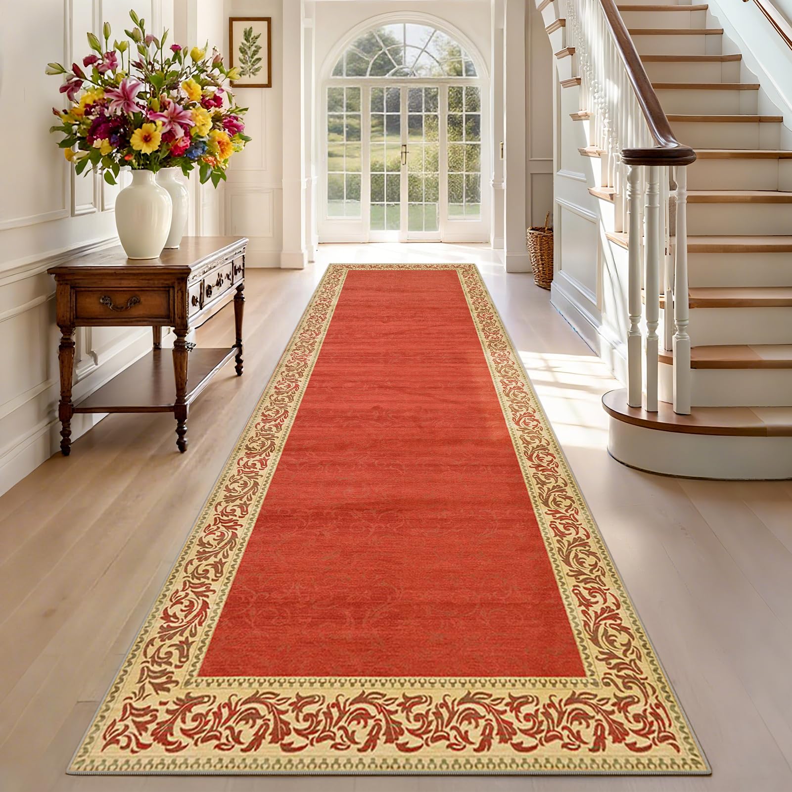 TEHWDAIYOU Carpet Runner 60 x 450 cm Non Slip Washable Hallway Kitchen Rug Extra Long Indoor Outdoor Mat for Entrances Corridor Living Room Laundry Red