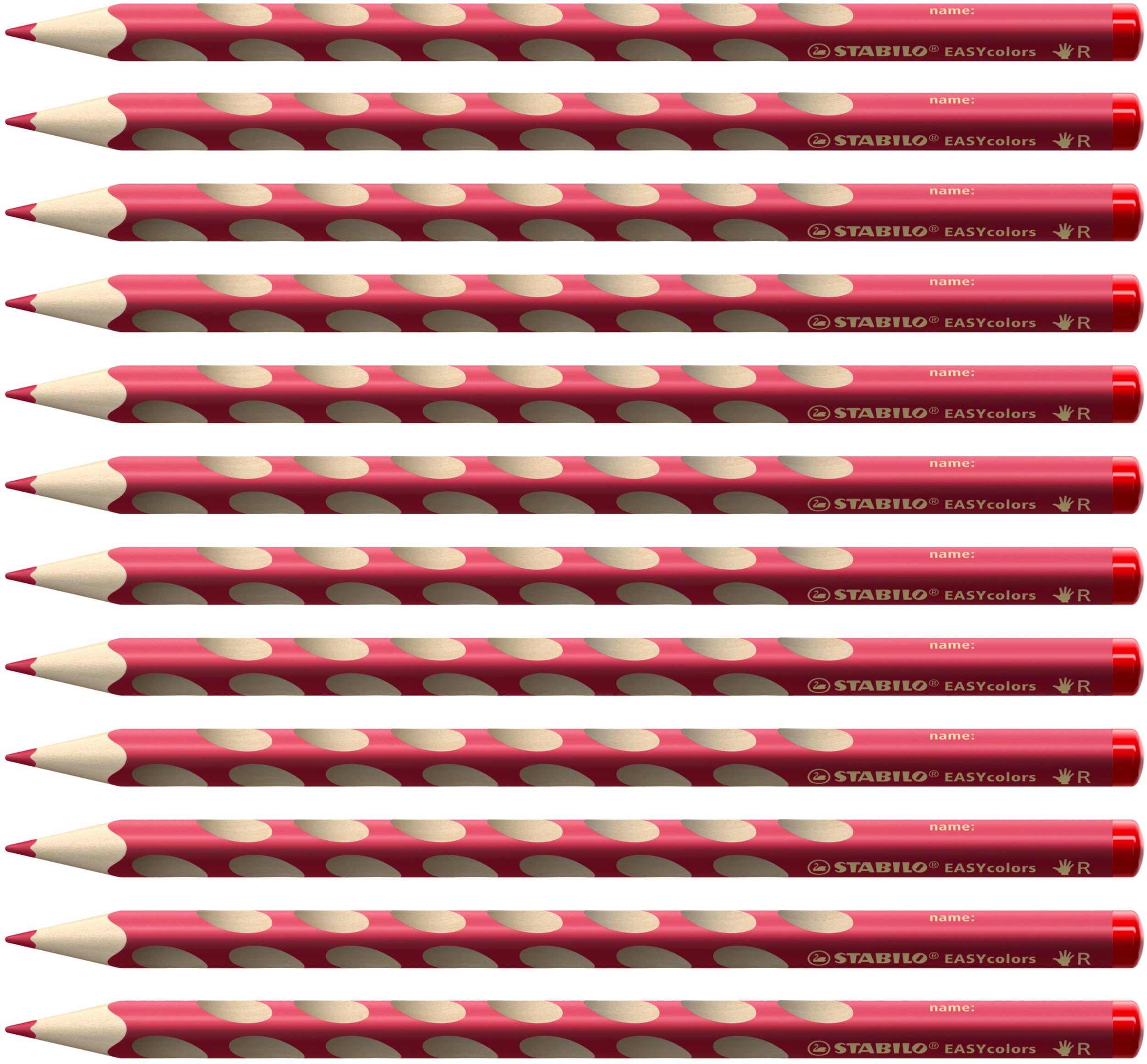 STABILO Ergonomic Colouring Pencil EASYcolors - Right-Handed - Pack of 12 - Carmine Red Deep
