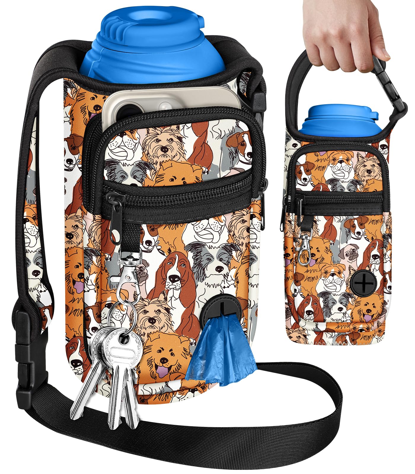 Toykee Portable Dog Water Bottle Carrier Bag for PupFlask 27oz - Travel Bottle Purse with Phone Pocket Strap, Pet Water Bottle Holder Cover Sling for