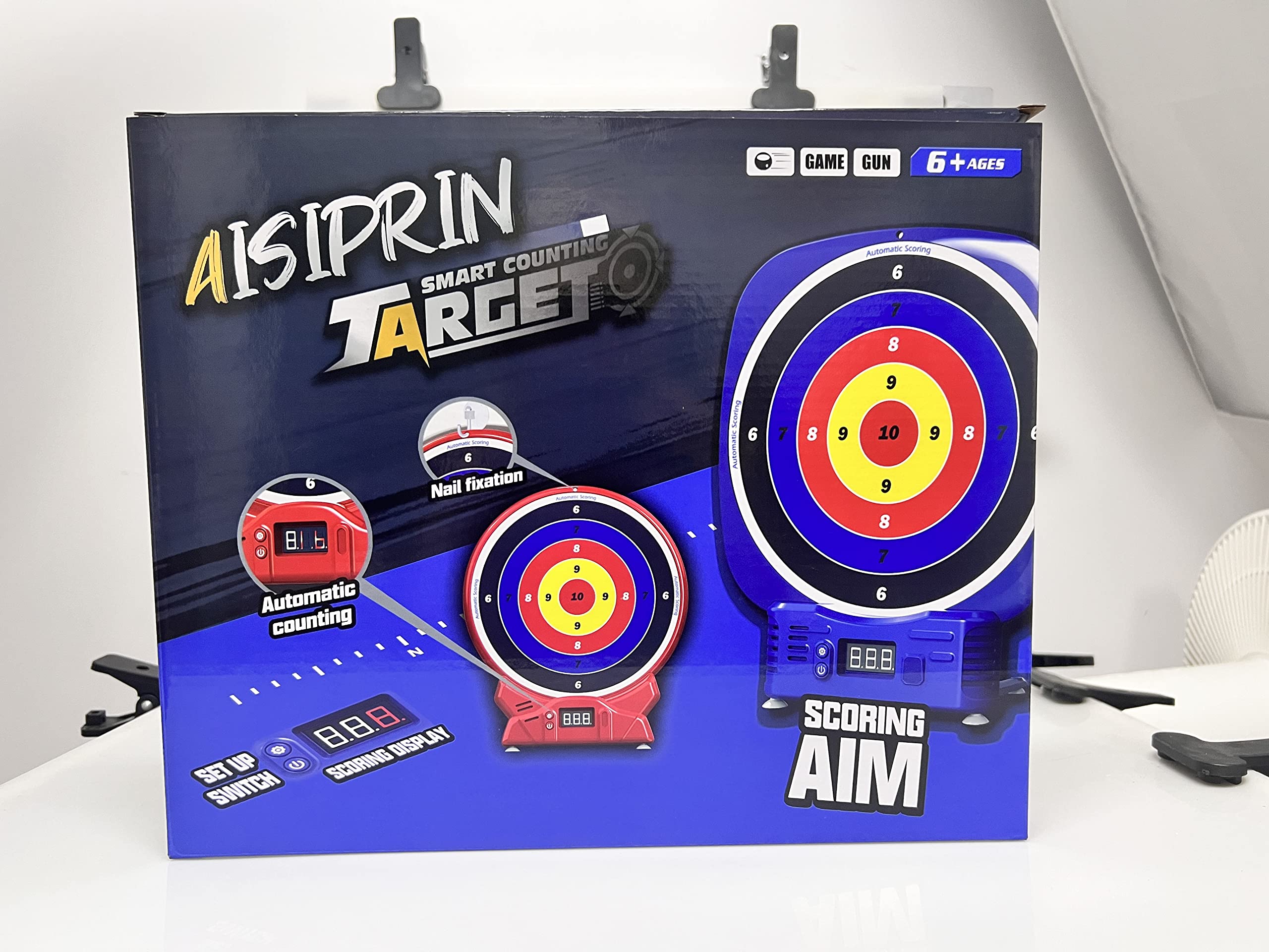 AISIPRIN Electrónico Diana para Nerf,Juegos Exterior para Niños, 2 Pistolas de Juguete,20 Dardo Espuma,Muñequeras de Mano,Destornillador,Juguetes Regalo niños 6 7 8 9 años