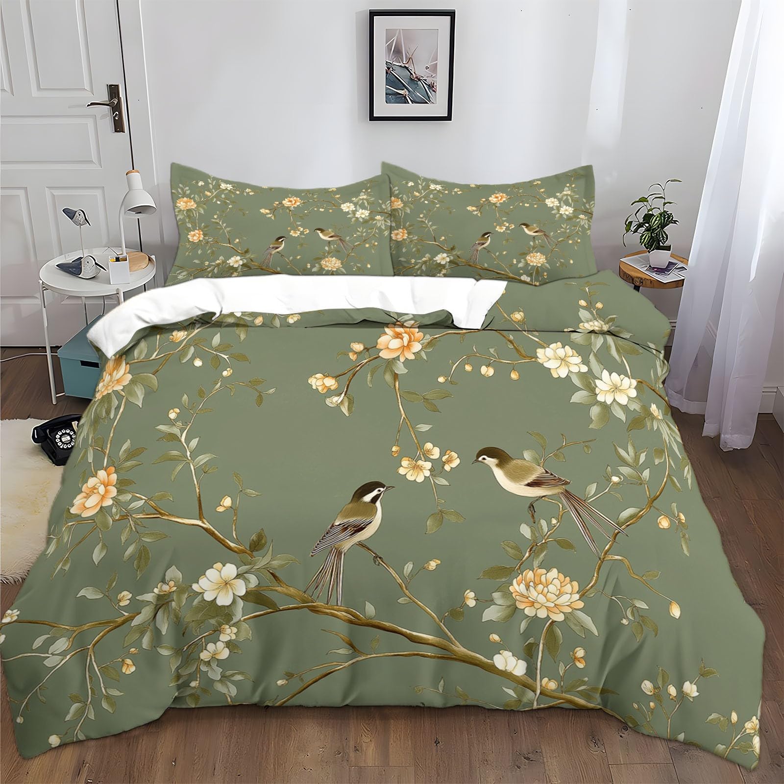 Zestawy pościeli w stylu retro 200 x 200 cm, styl retro chiński kwiat i ptak obraz poszewka na kołdrę miękka i oddychająca poszewka na kołdrę, łatwa pielęgnacja, luksusowa poszewka na kołdrę z