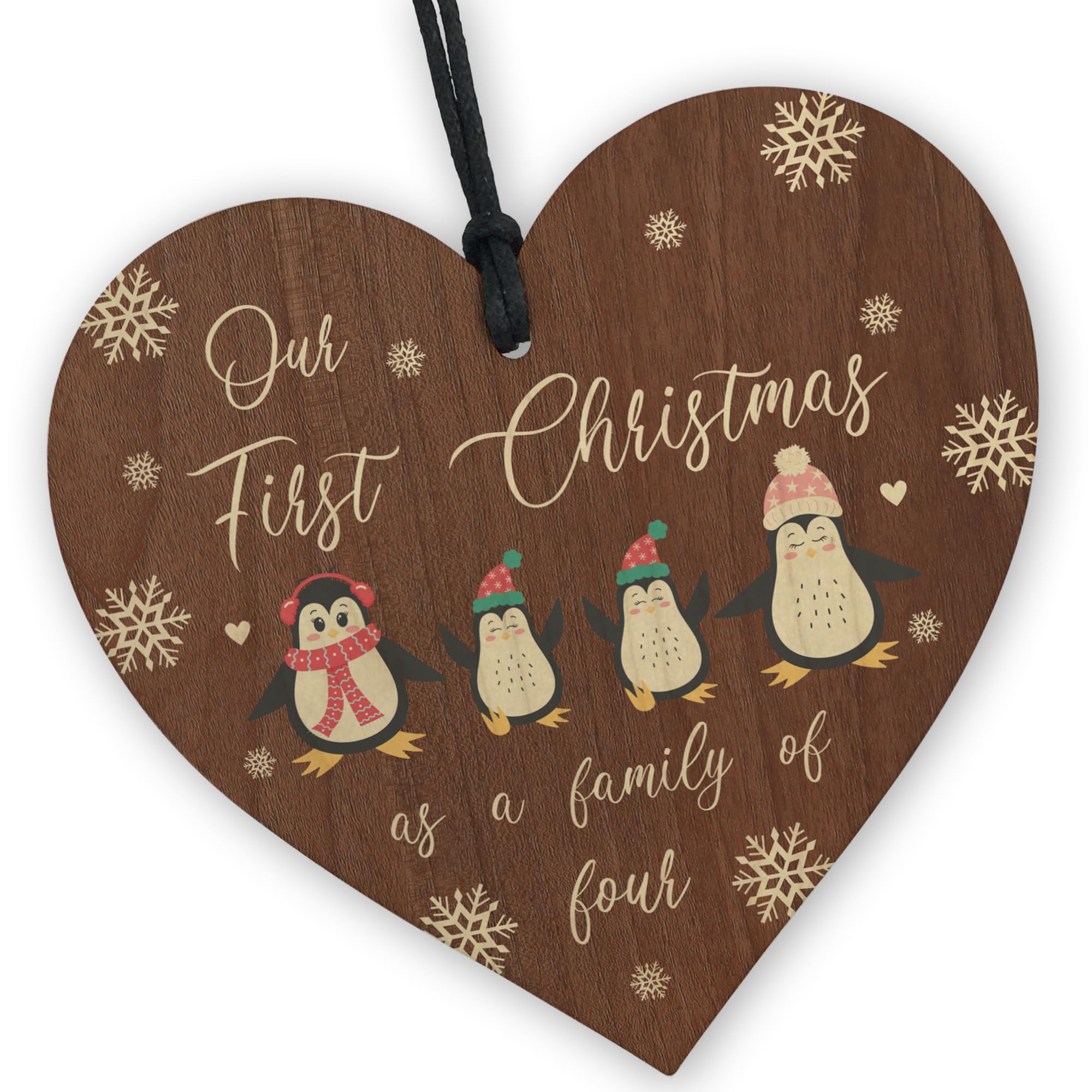 Red Ocean 1st Christmas As A Family Of Four Personalised Christmas Tree Decoration Christmas Tree Bauble for Family Wooden Christmas Decoration