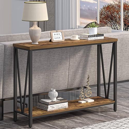 Miniatura 5 de EXCEFUR Mesa de entrada, mesas estrechas para sofá detrás del sofá, mesa de entrada moderna para pasillo, entrada, sala de estar, marrón rústico