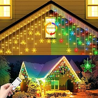 Christmas Snowflake Icicle Lights 400LED 33FT with 80 Drops Clear Curtain Fairy Dripping Lights 9 Modes Waterproof Connect...