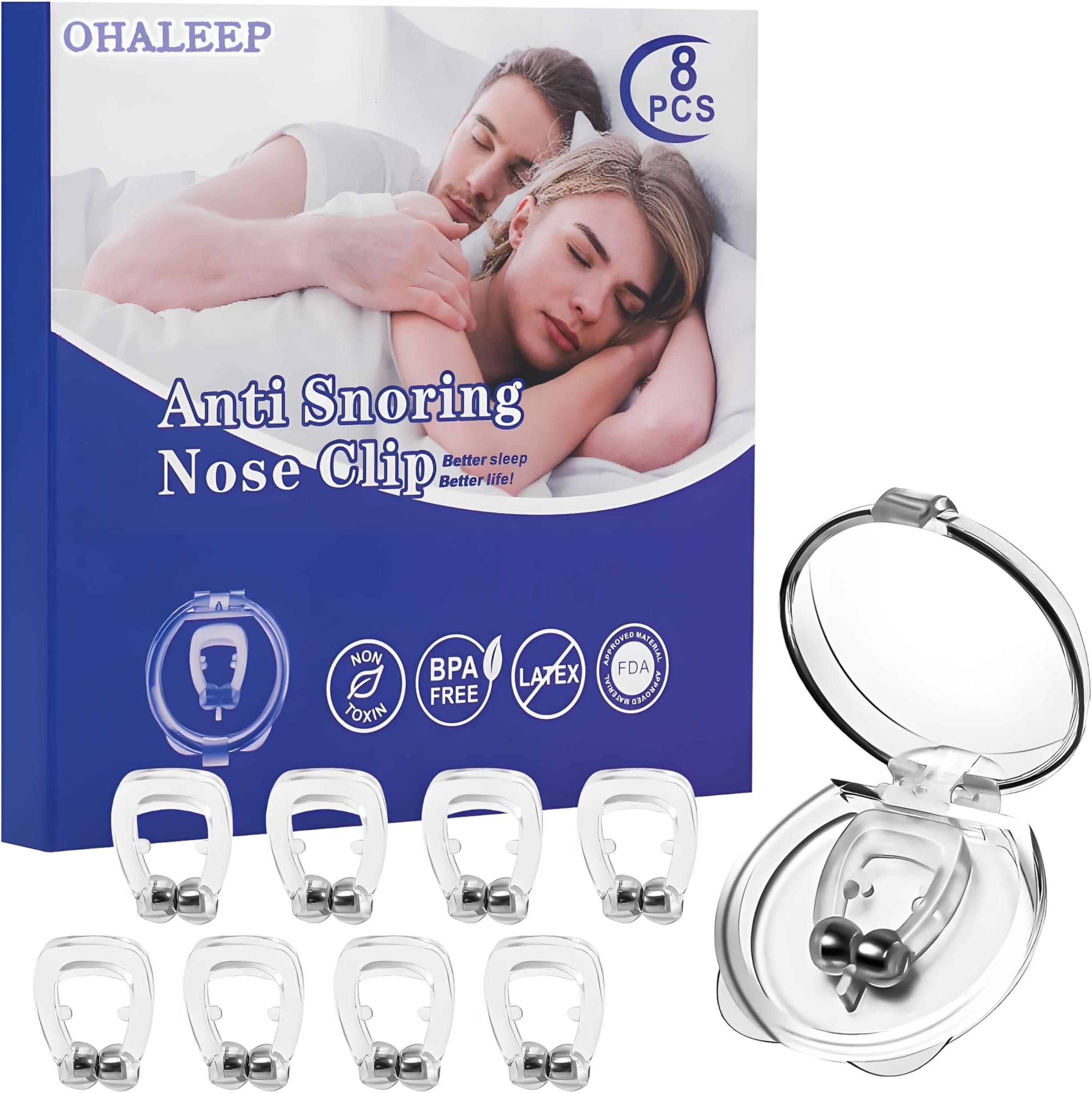 Anti Snoring Devices, Snore Stopper with Adjustable Magnet, Silicone Nose Clip Stop Snoring, Effective to Relieve Snoring, Snoring Solution for Comfortable and Quieter Sleep,White, M